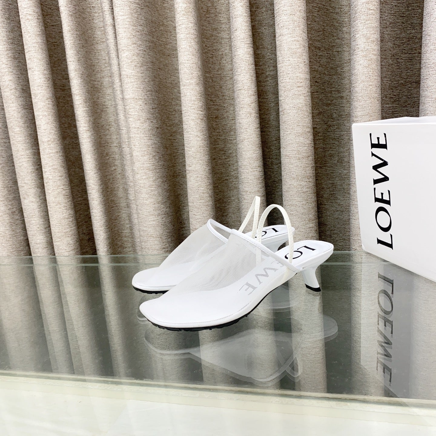 Loewe 25 Petal Slingback White Mesh Sheepskin