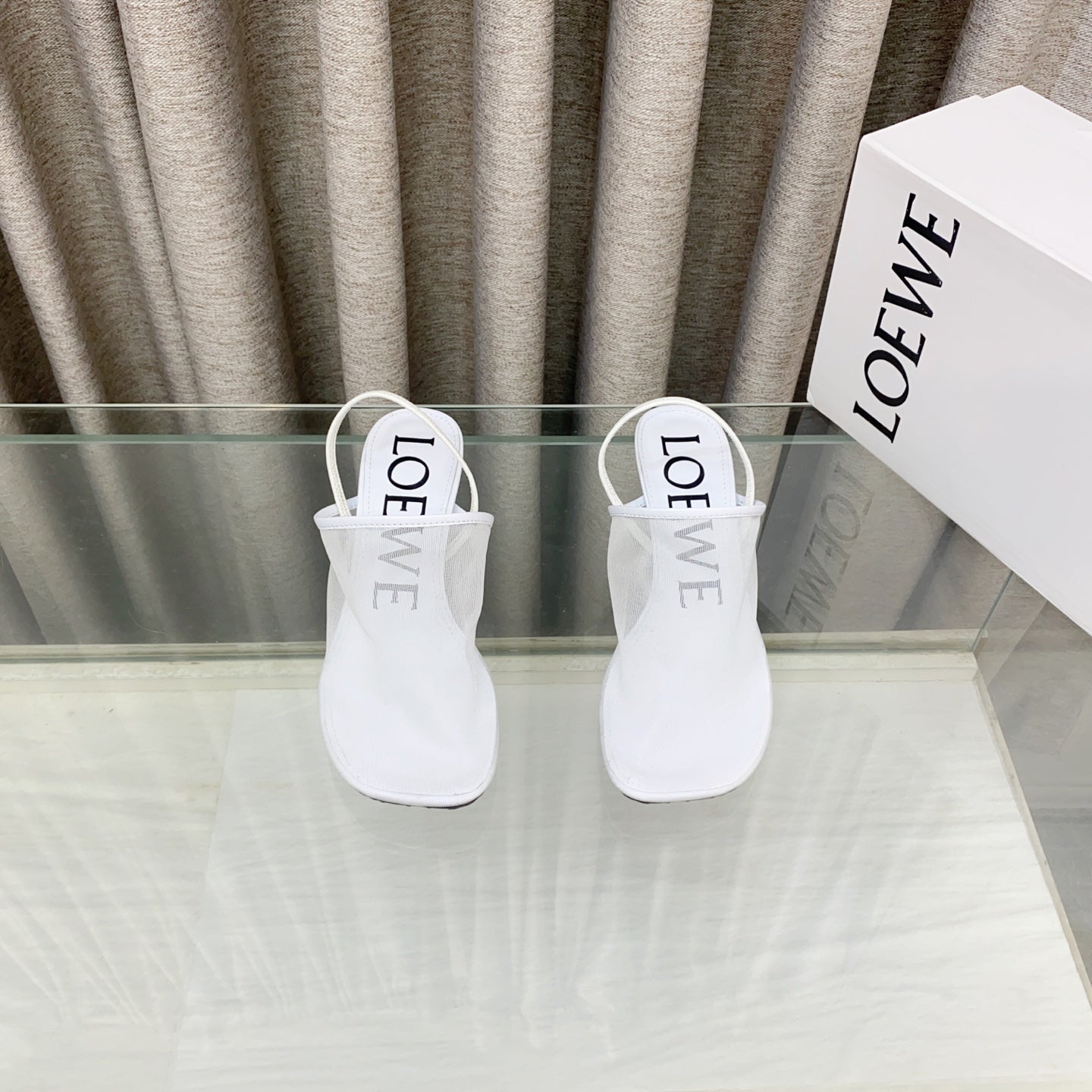 Loewe 25 Petal Slingback White Mesh Sheepskin