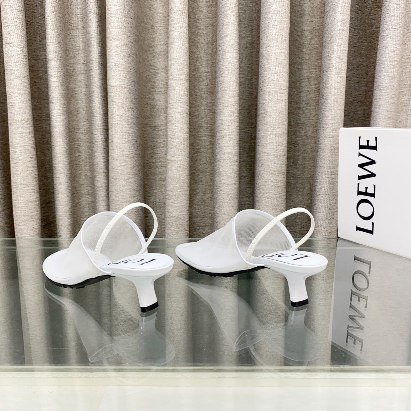 Loewe 25 Petal Slingback White Mesh Sheepskin