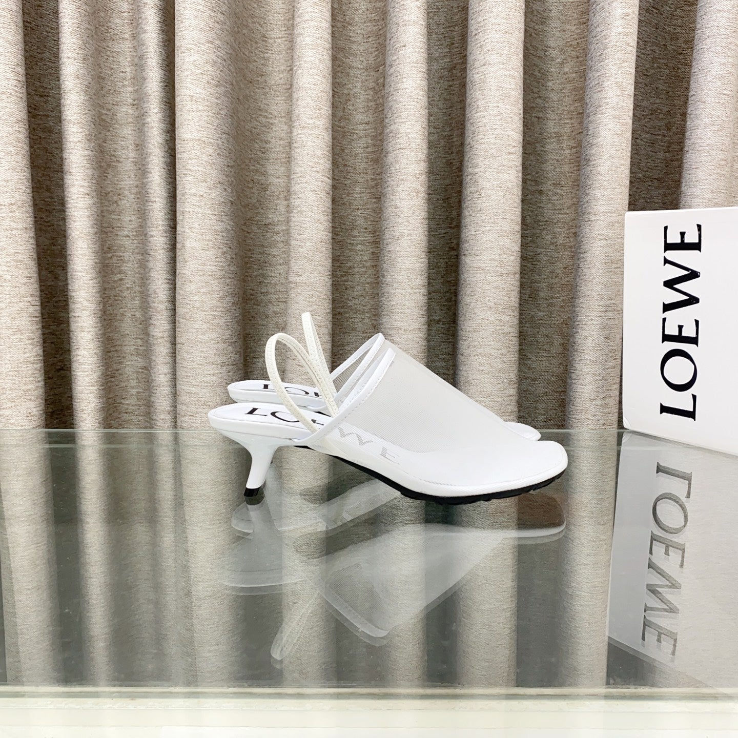 Loewe 25 Petal Slingback White Mesh Sheepskin