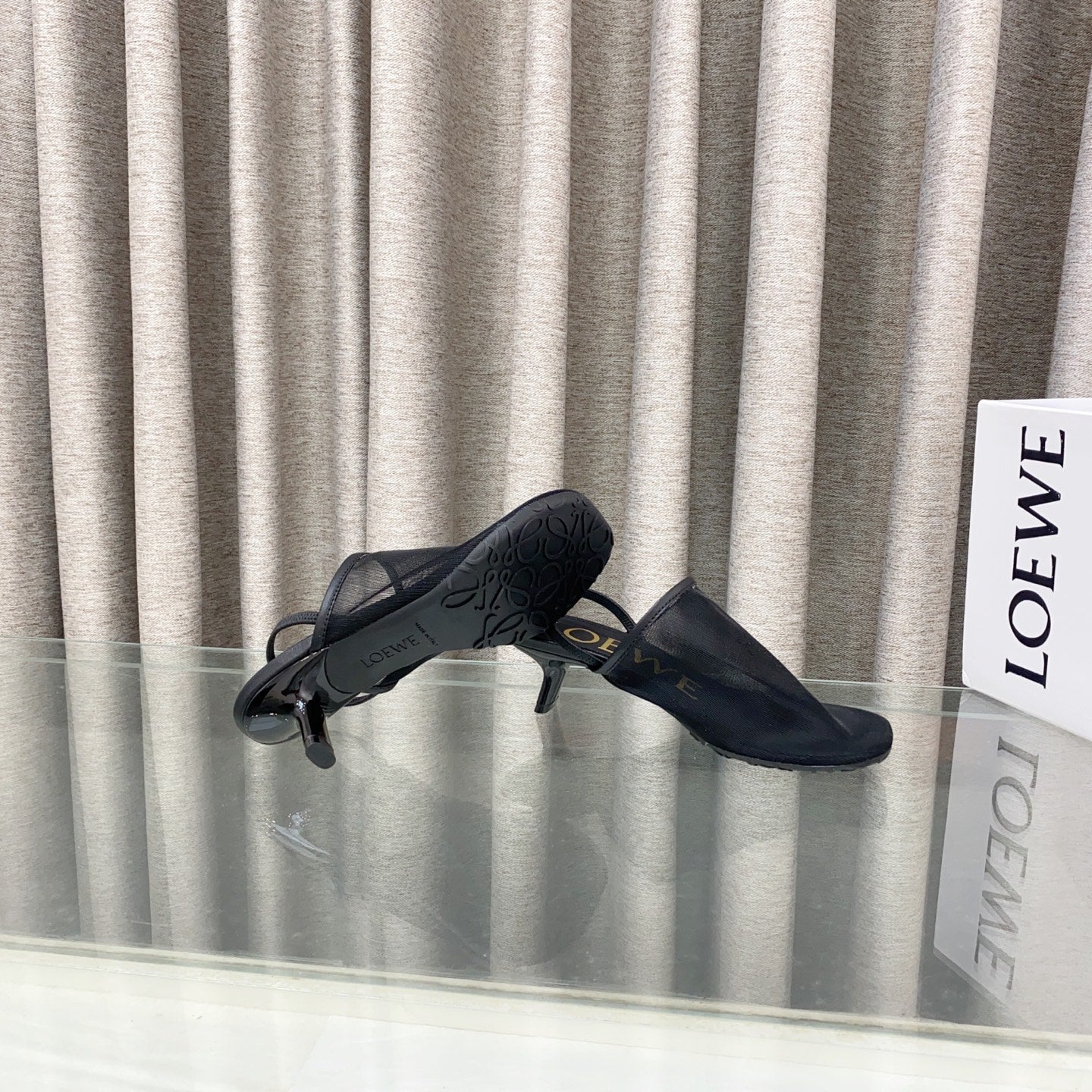 Loewe 25 Petal Slingback Black Mesh Sheepskin