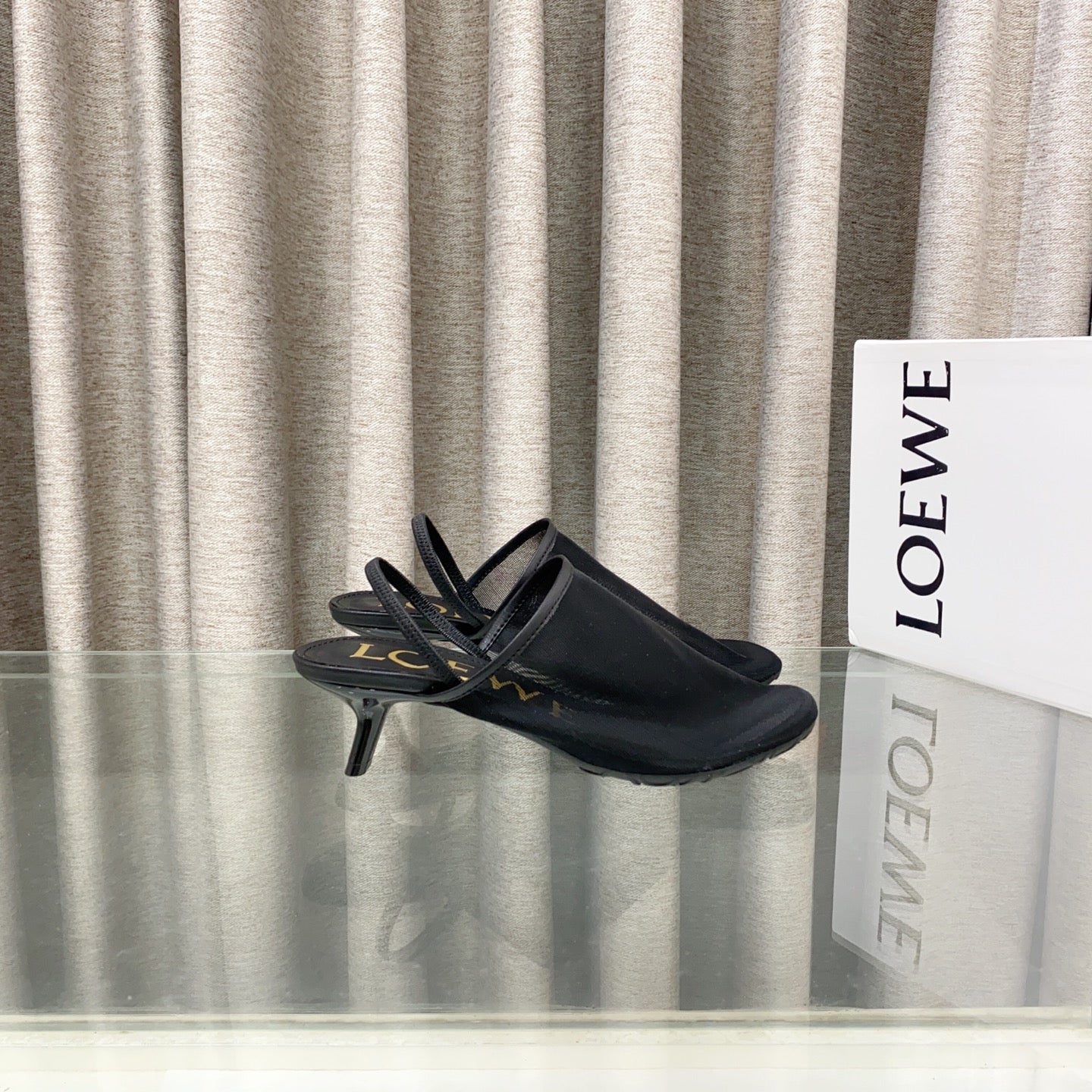 Loewe 25 Petal Slingback Black Mesh Sheepskin