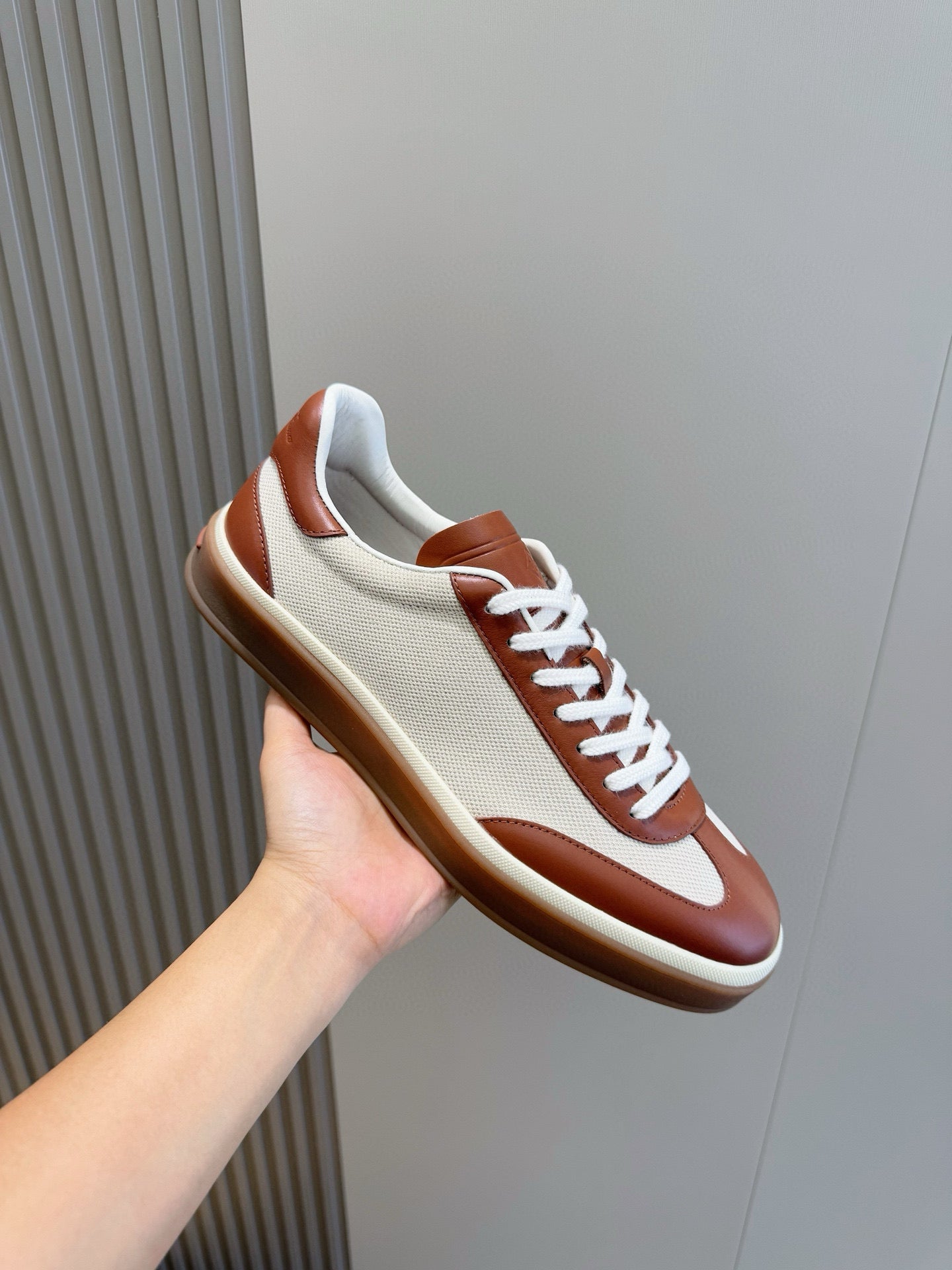 LP 2025 Tennis Walk Sneaker Natural Mix Caramel Calfskin Canvas