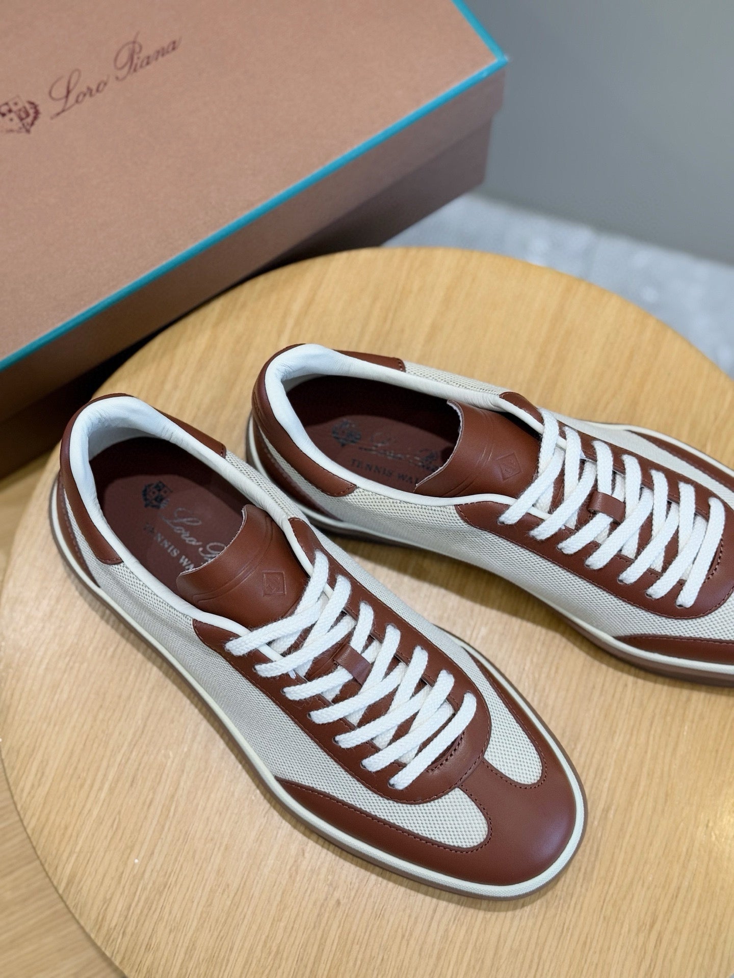 LP 2025 Tennis Walk Sneaker Natural Mix Caramel Calfskin Canvas