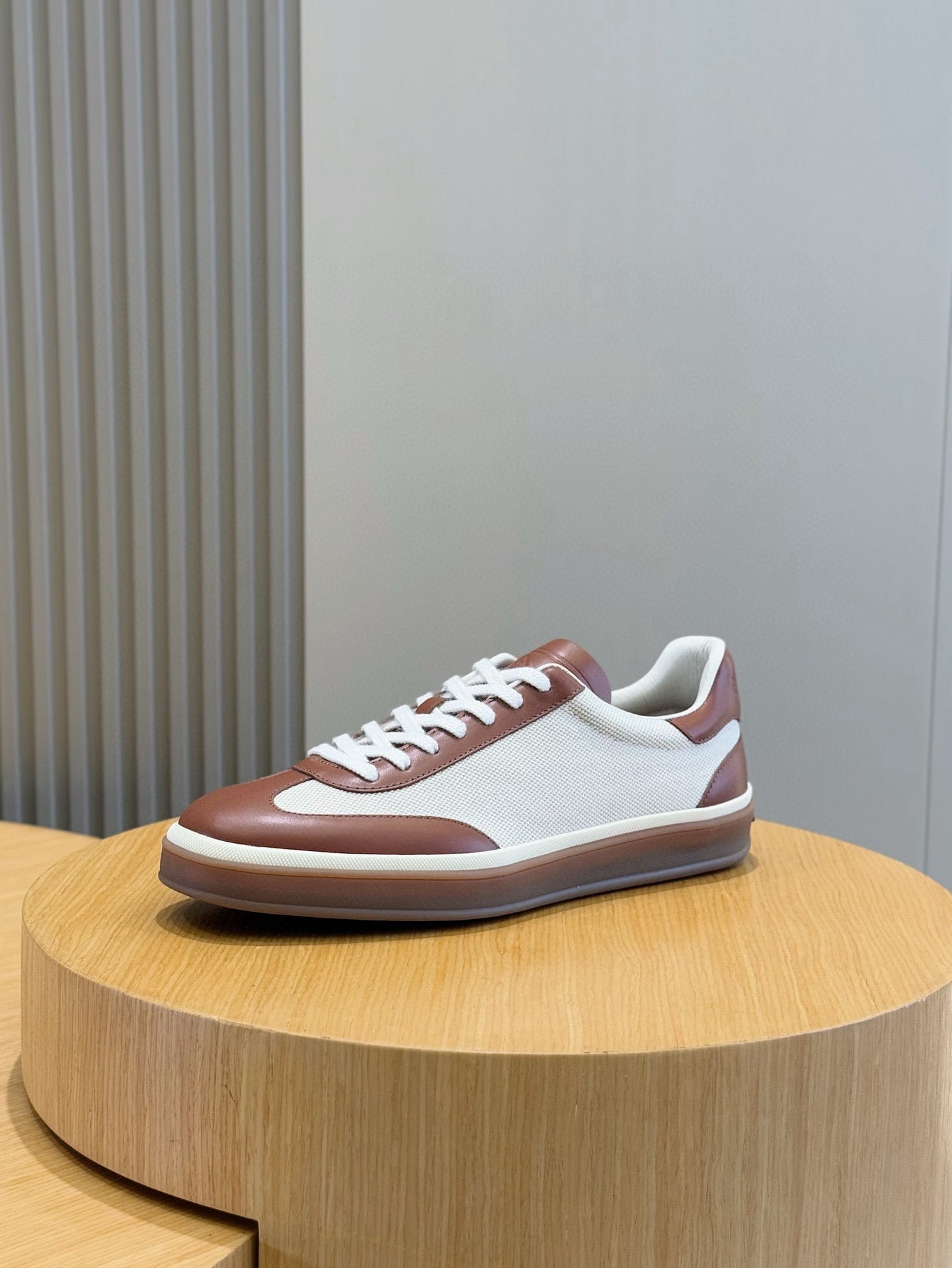 LP 2025 Tennis Walk Sneaker Natural Mix Caramel Calfskin Canvas