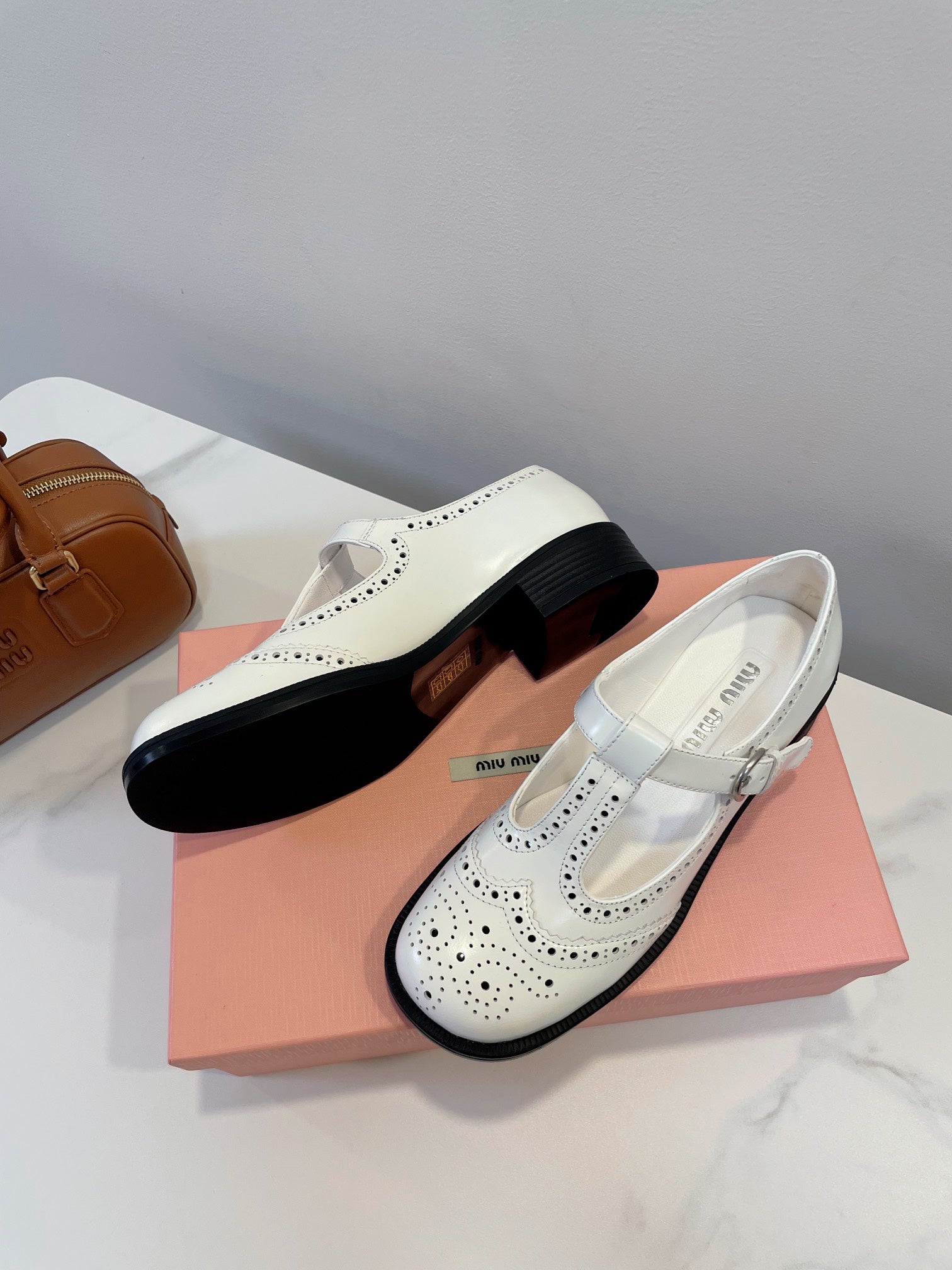Miu Loafers T-Strap White Cowhide