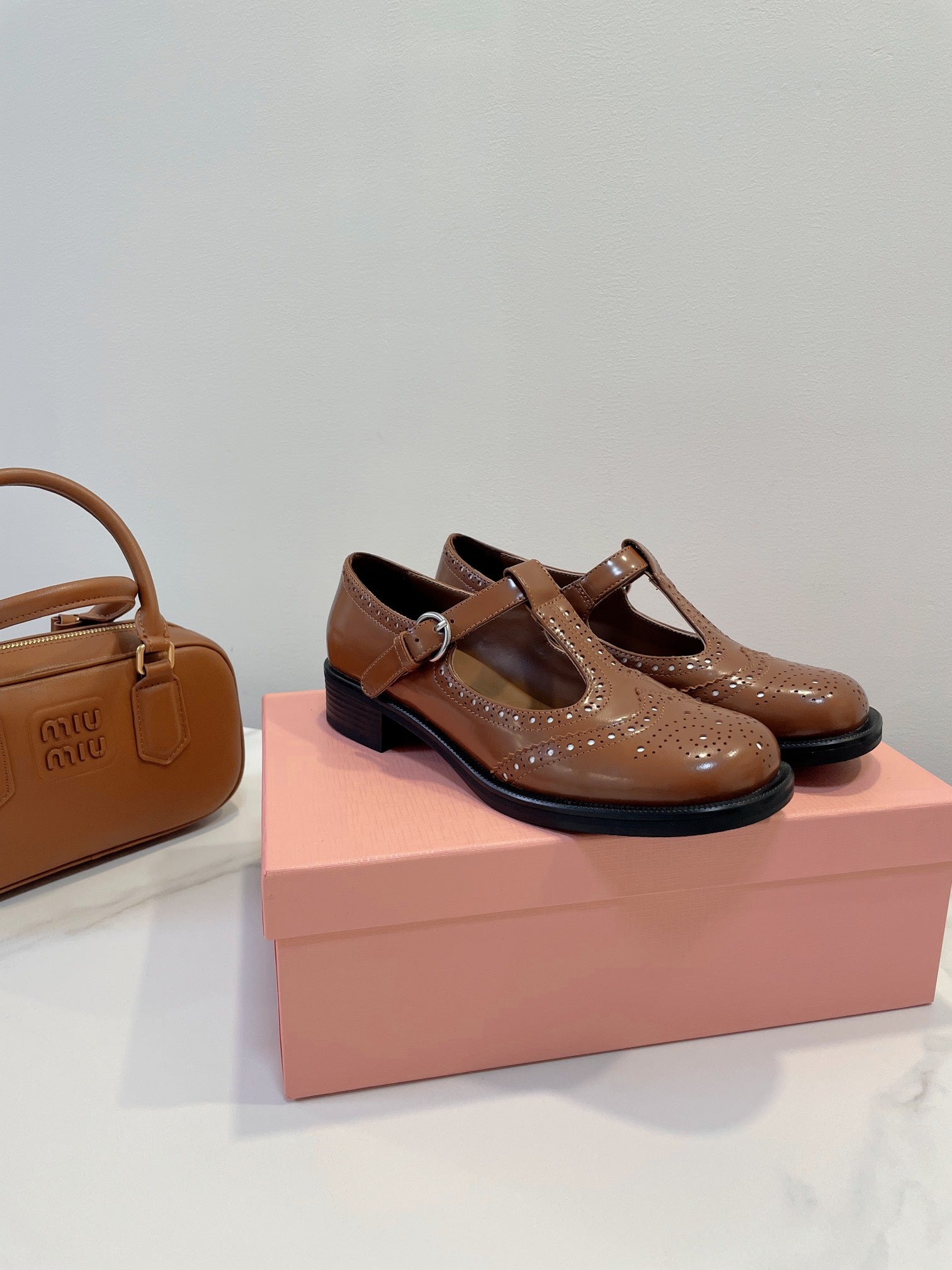 Miu Loafers T-Strap Tabacco Color Cowhide