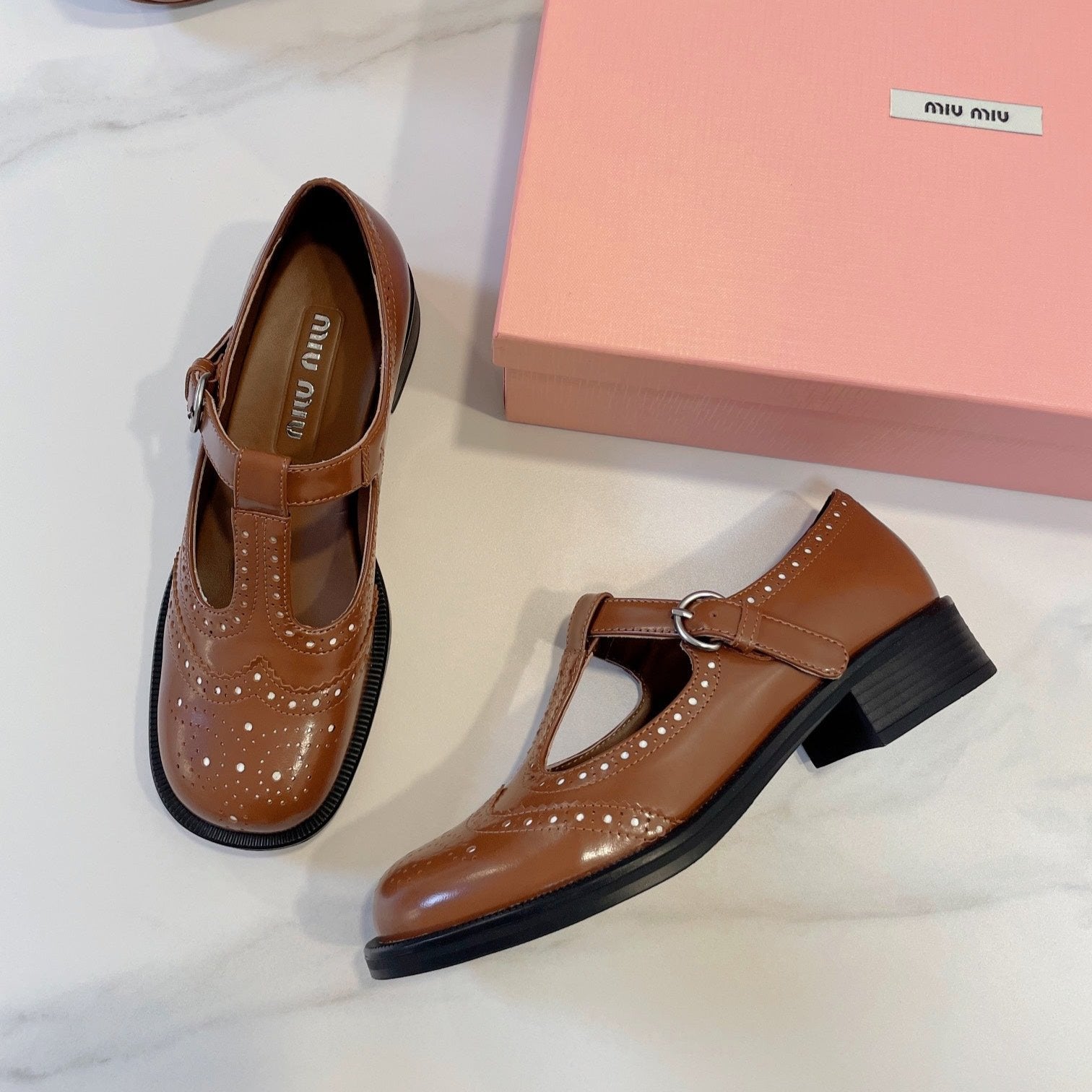 Miu Loafers T-Strap Tabacco Color Cowhide