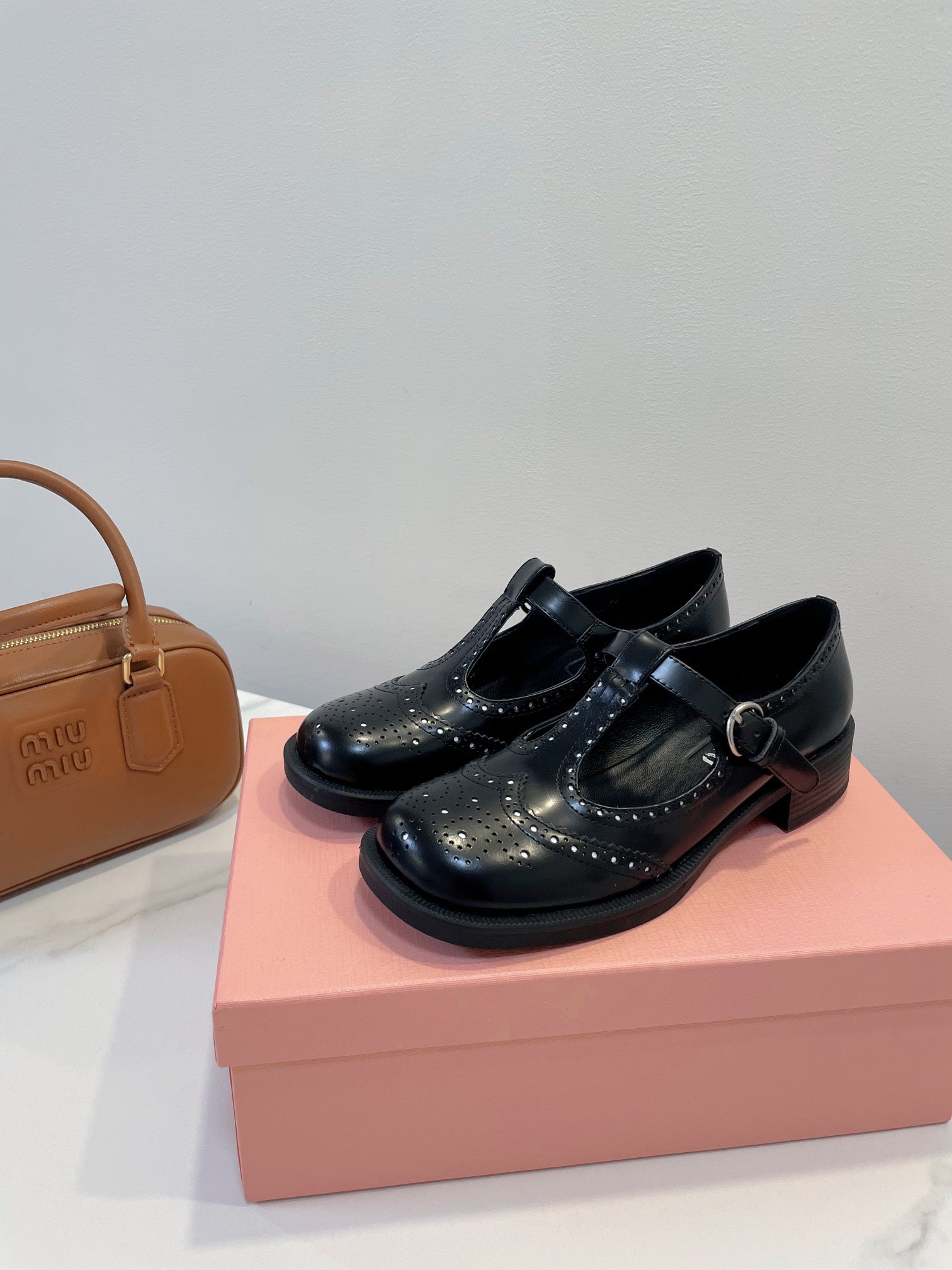 Miu Loafers T-Strap Black Cowhide