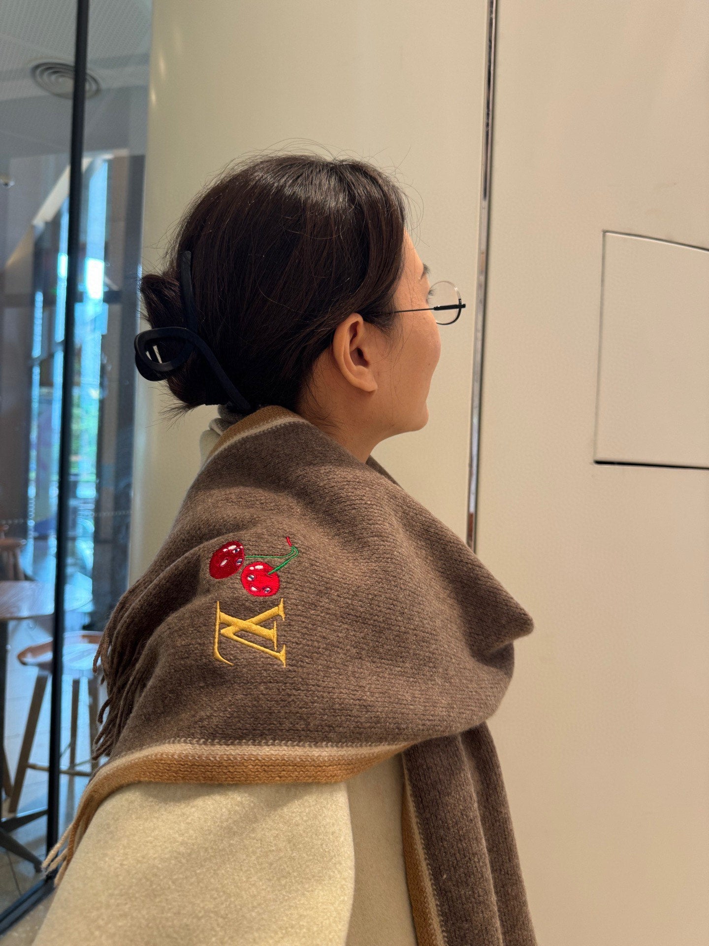 LV 25ss Scarf 180CM Brown Knitted Cashmere  292791