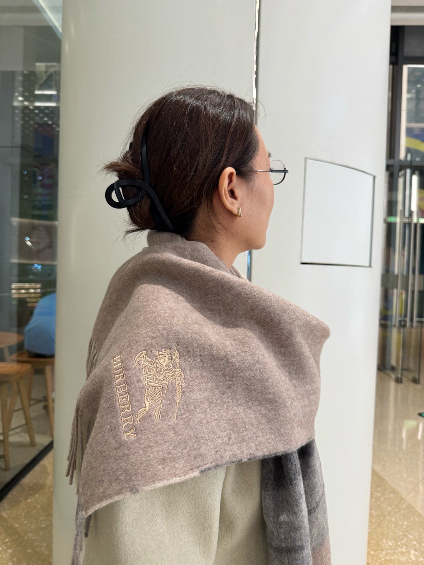 BBR Classic Embroidered Scarf 185CM Gray Cashmere 292802