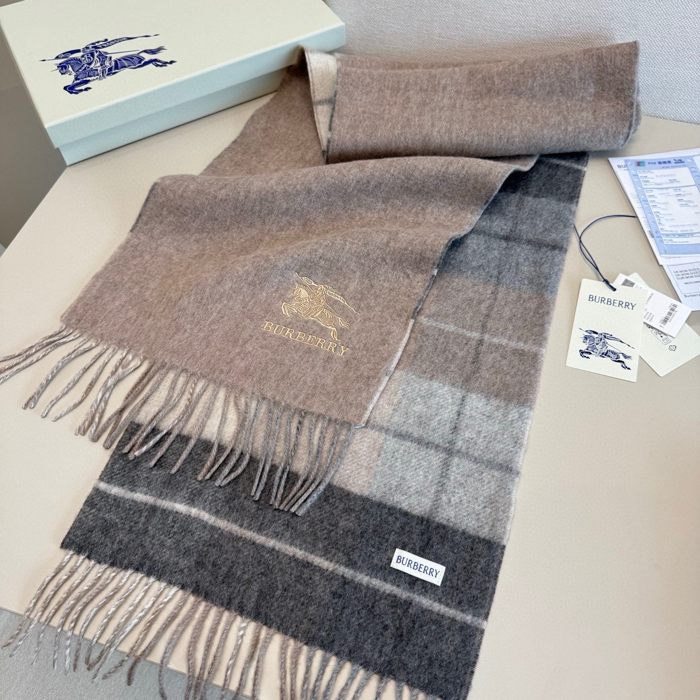 BBR Classic Embroidered Scarf 185CM Gray Cashmere 292802