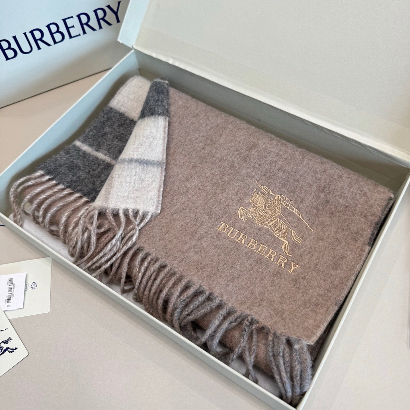 BBR Classic Embroidered Scarf 185CM Gray Cashmere 292802