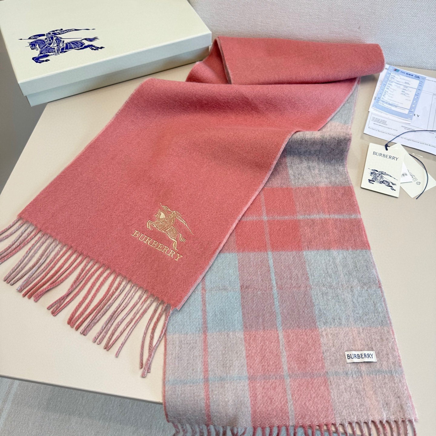 BBR Classic Embroidered Scarf 185CM Pink Cashmere 292803