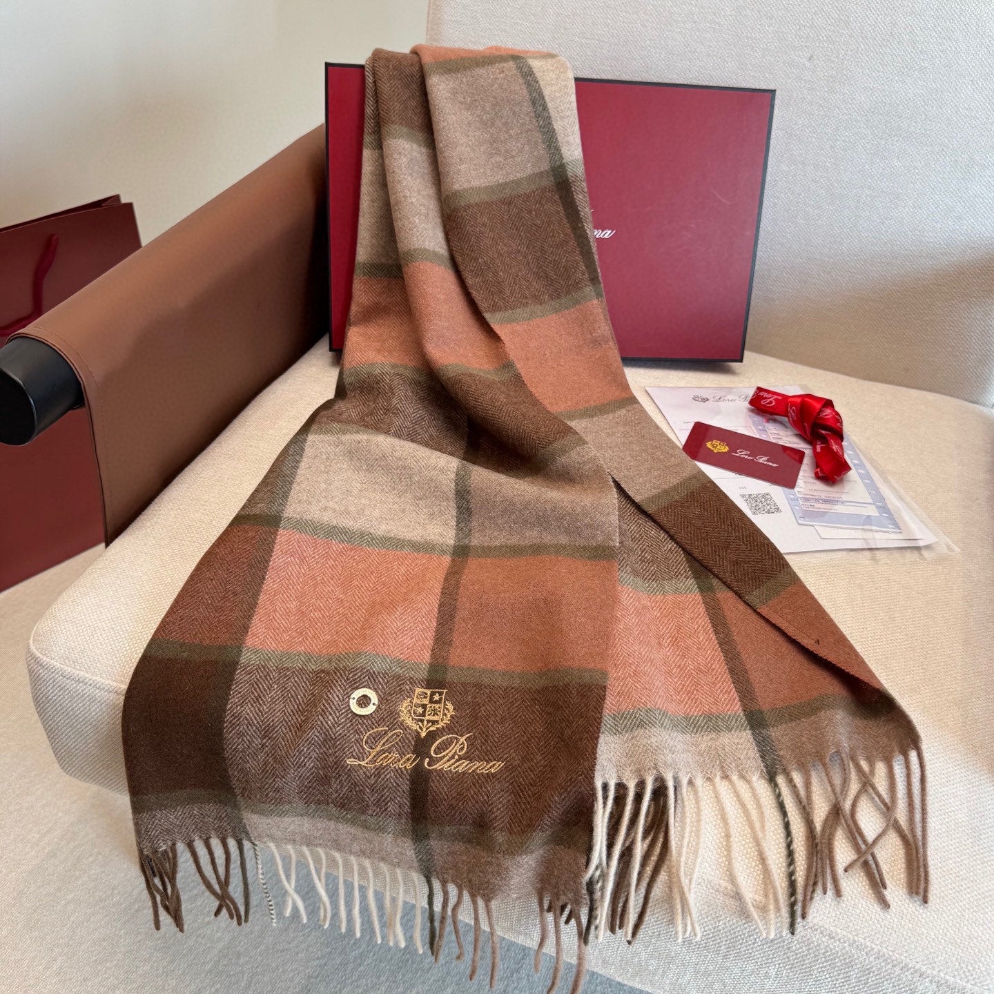 BBR Classic Embroidered Scarf 185CM Rose Brown Cashmere 292817