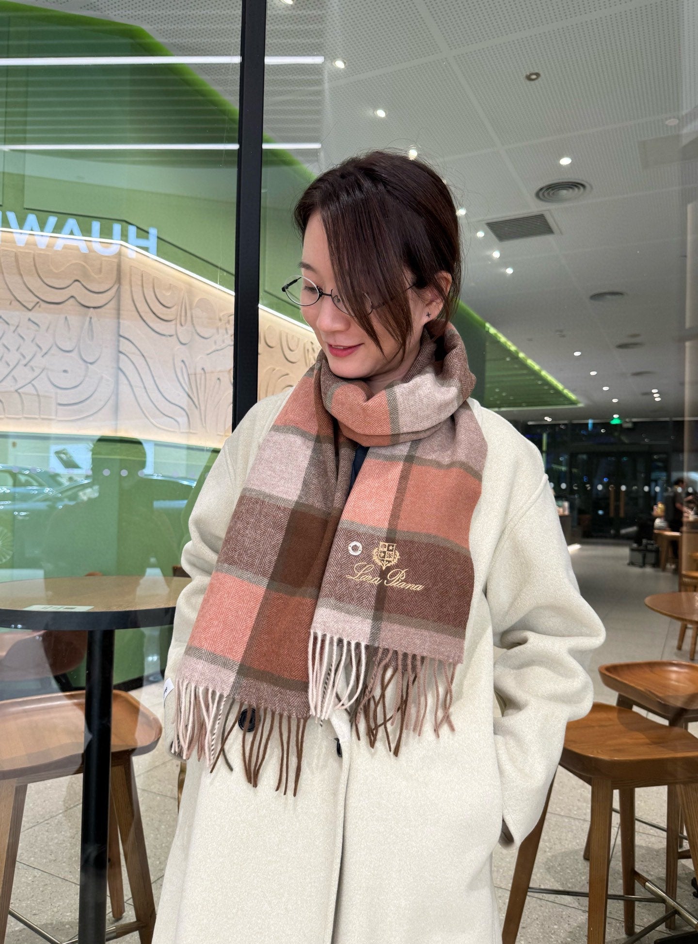 BBR Classic Embroidered Scarf 185CM Rose Brown Cashmere 292817