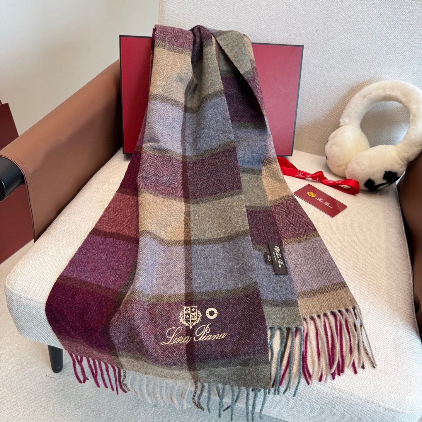 BBR Classic Embroidered Scarf 185CM Purple Cashmere 292818