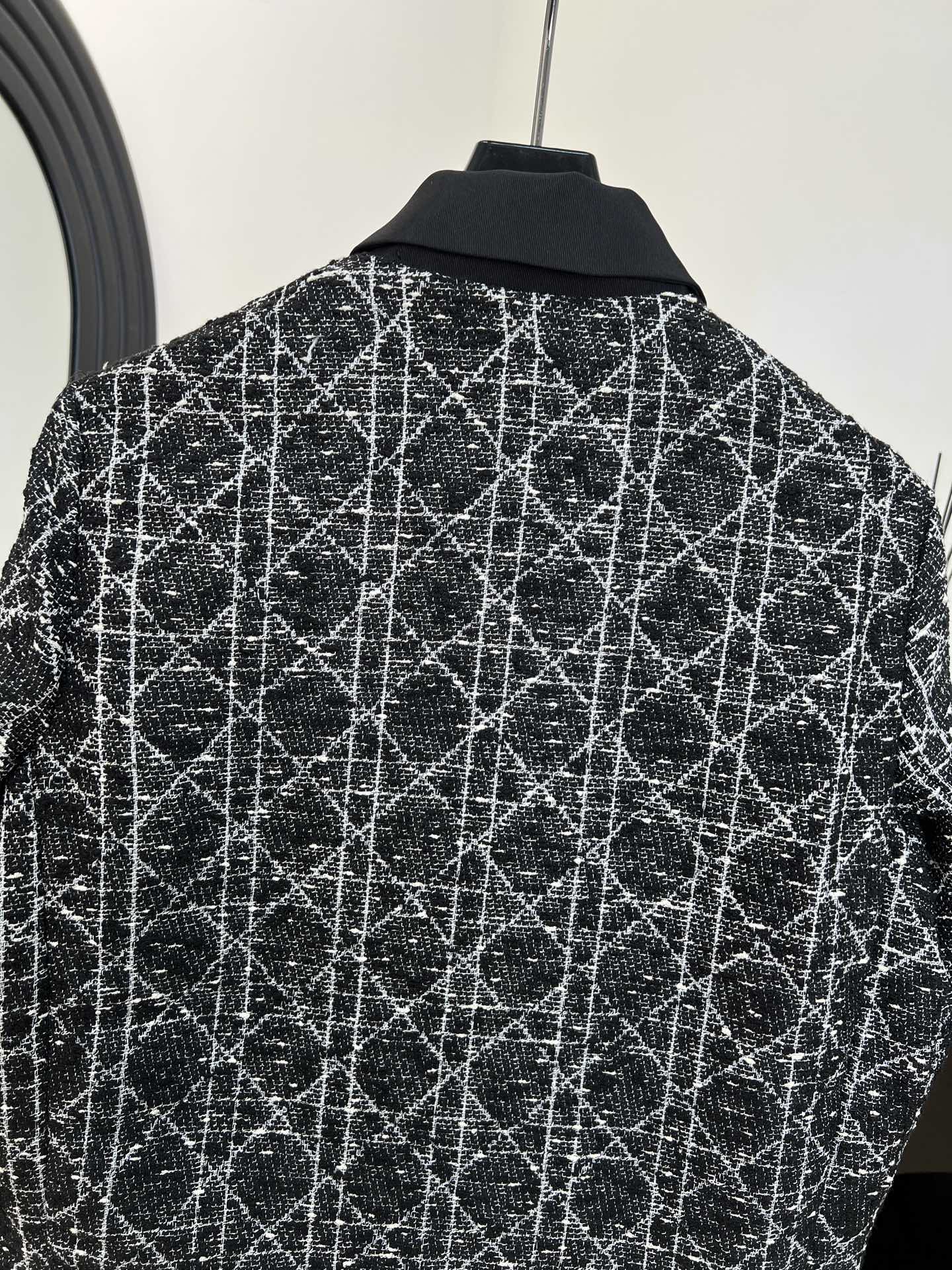 Dior 2025  Cannage Tweed Jacket with Pearl Buttons Black White Cotton