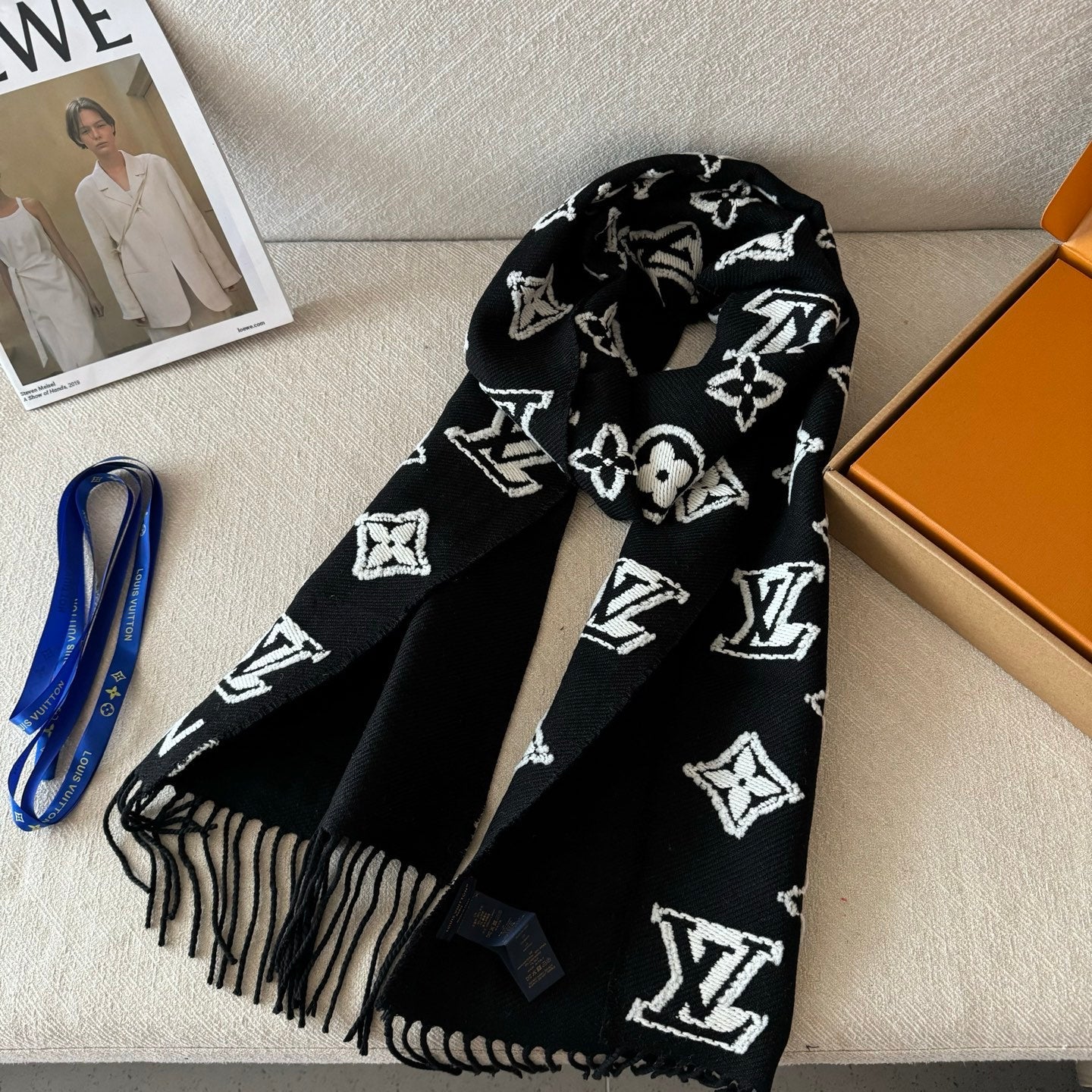 LV 3D Scarf 220cm Black Sheep Wool 967205