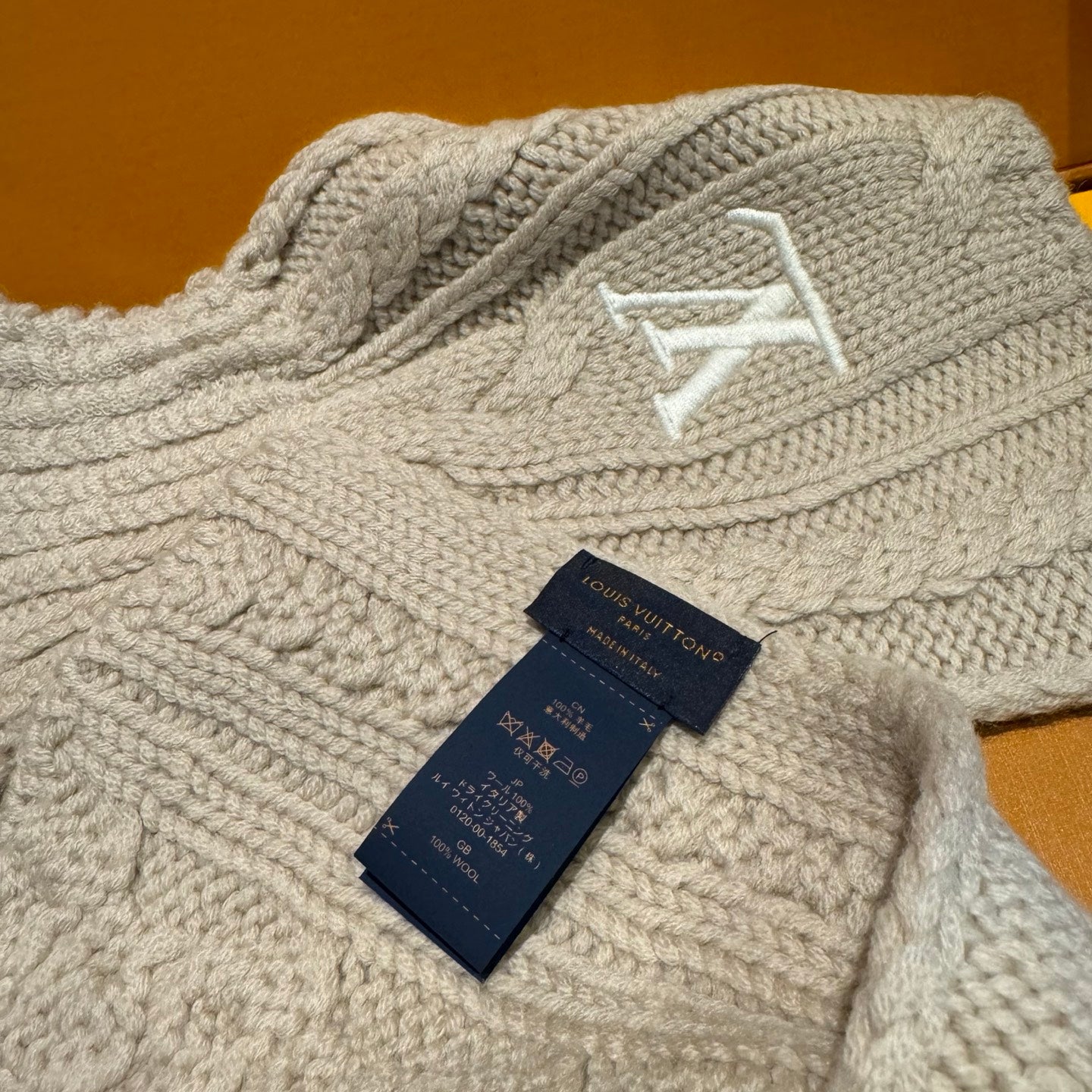 LV Monogram Scarf 180cm Light Beige Black Cashmere 969268