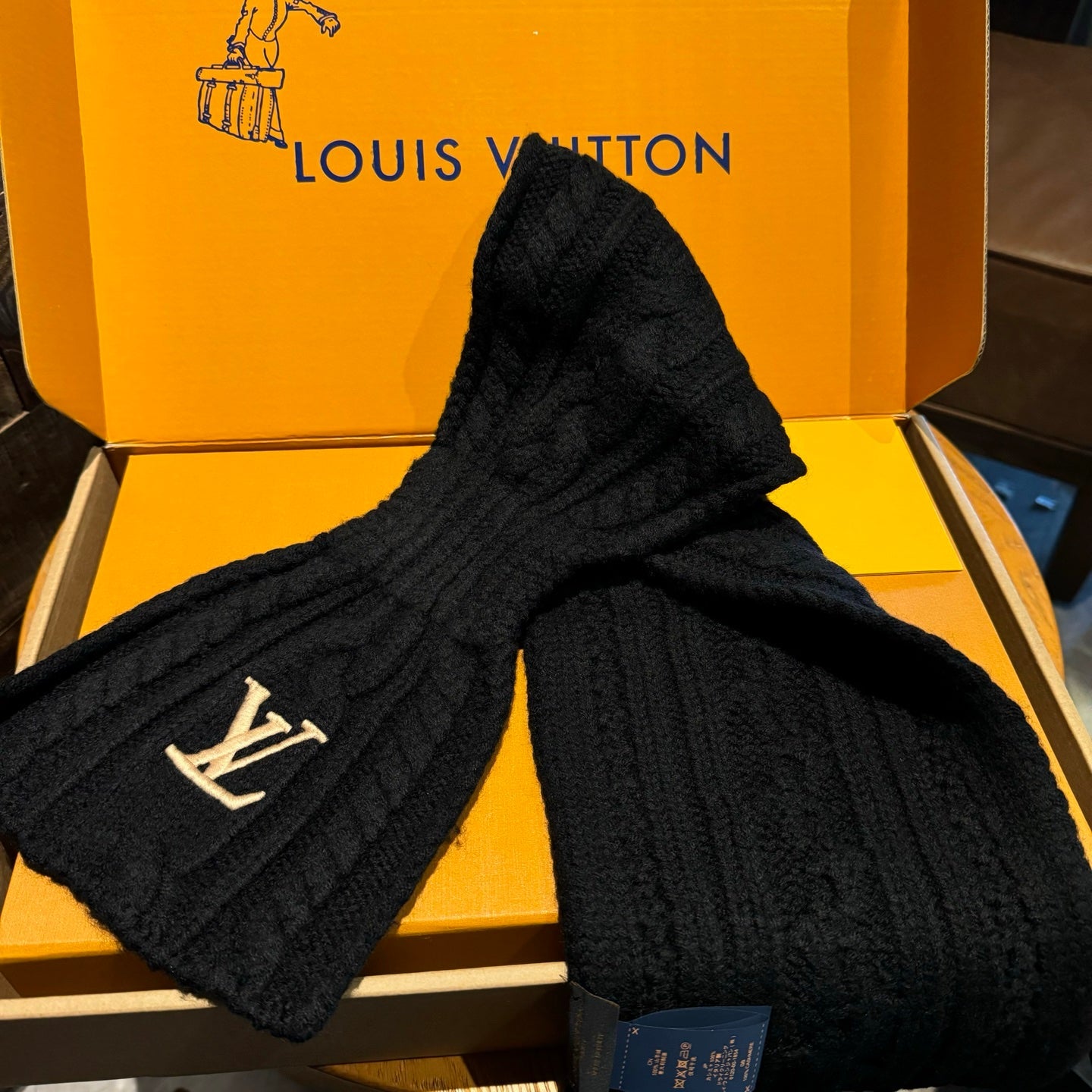 LV Freeze  Scarf 135cm Black Wool 969352