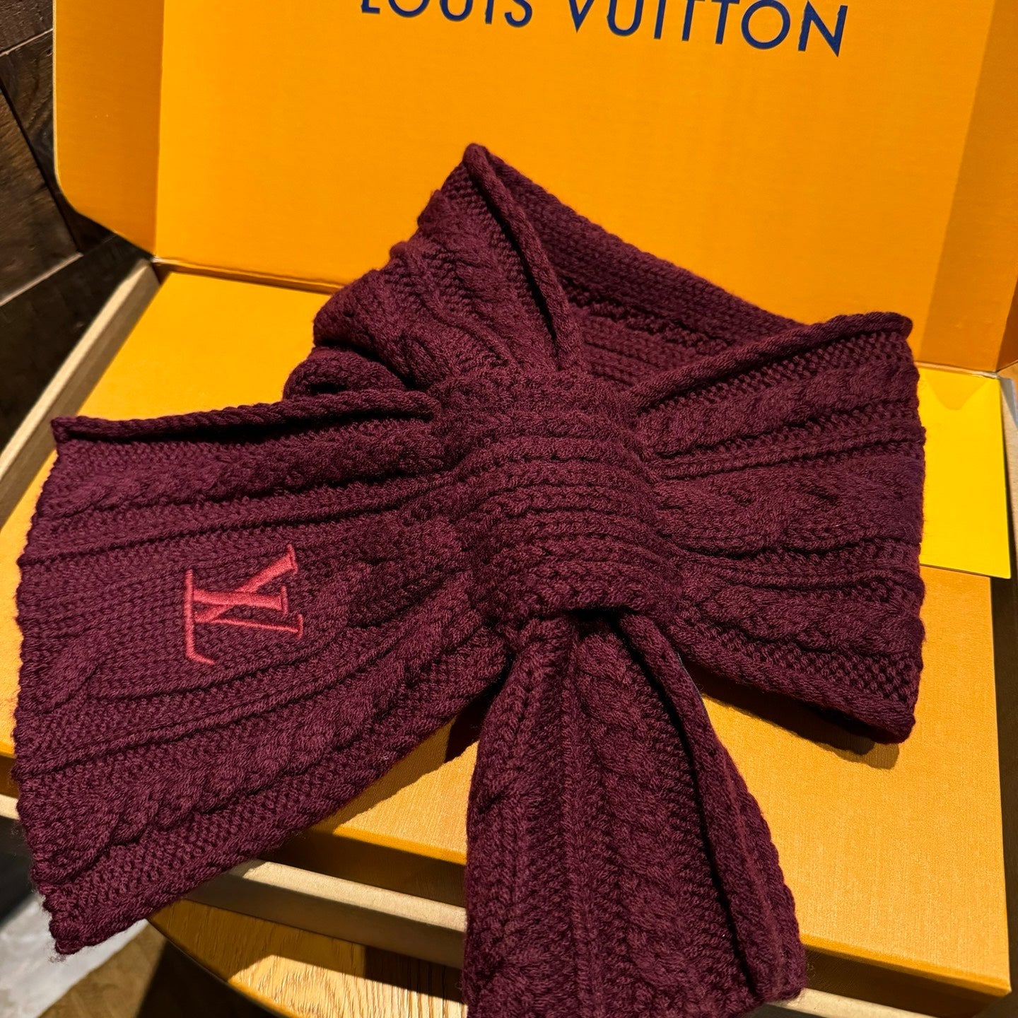 LV Freeze  Scarf 135cm Burgundy Wool 969353