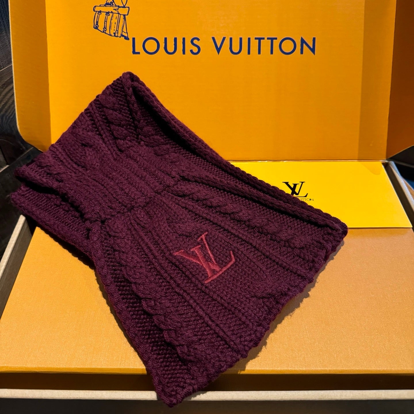 LV Freeze  Scarf 135cm Burgundy Wool 969353