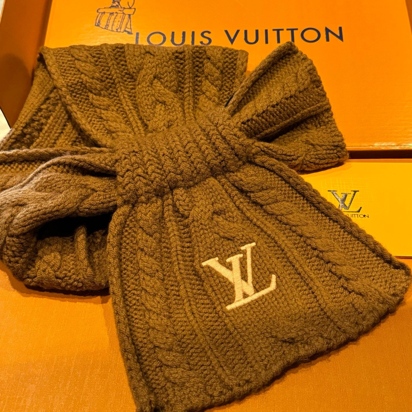 LV Freeze  Scarf 135cm Brown Wool 969354