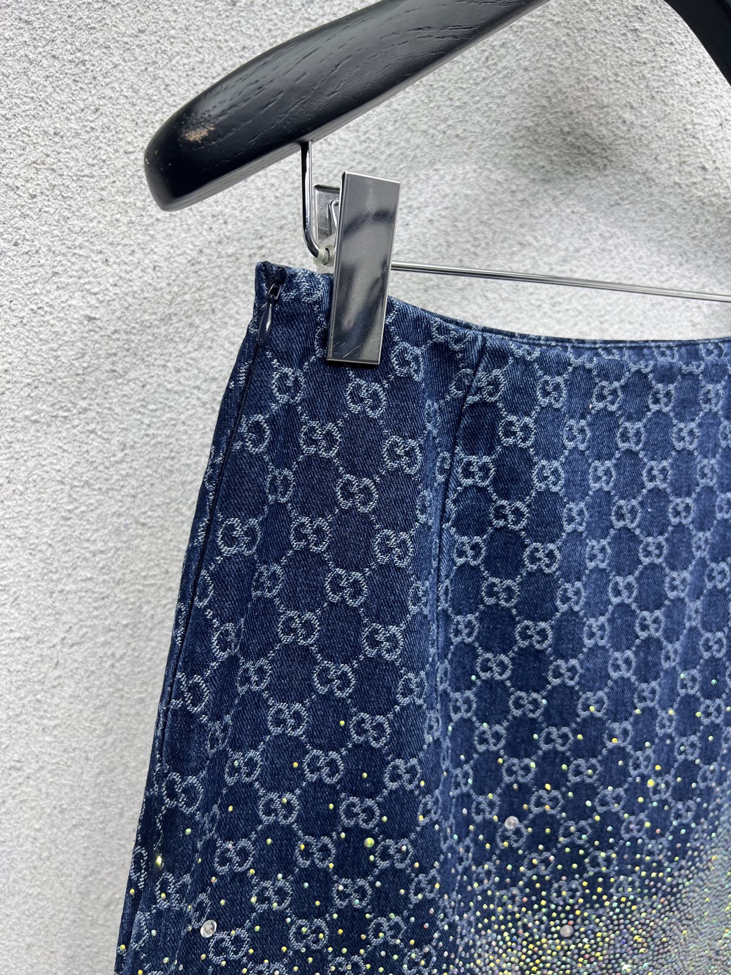 GG Blue Monogram Crystal Embellished Mini Skirt