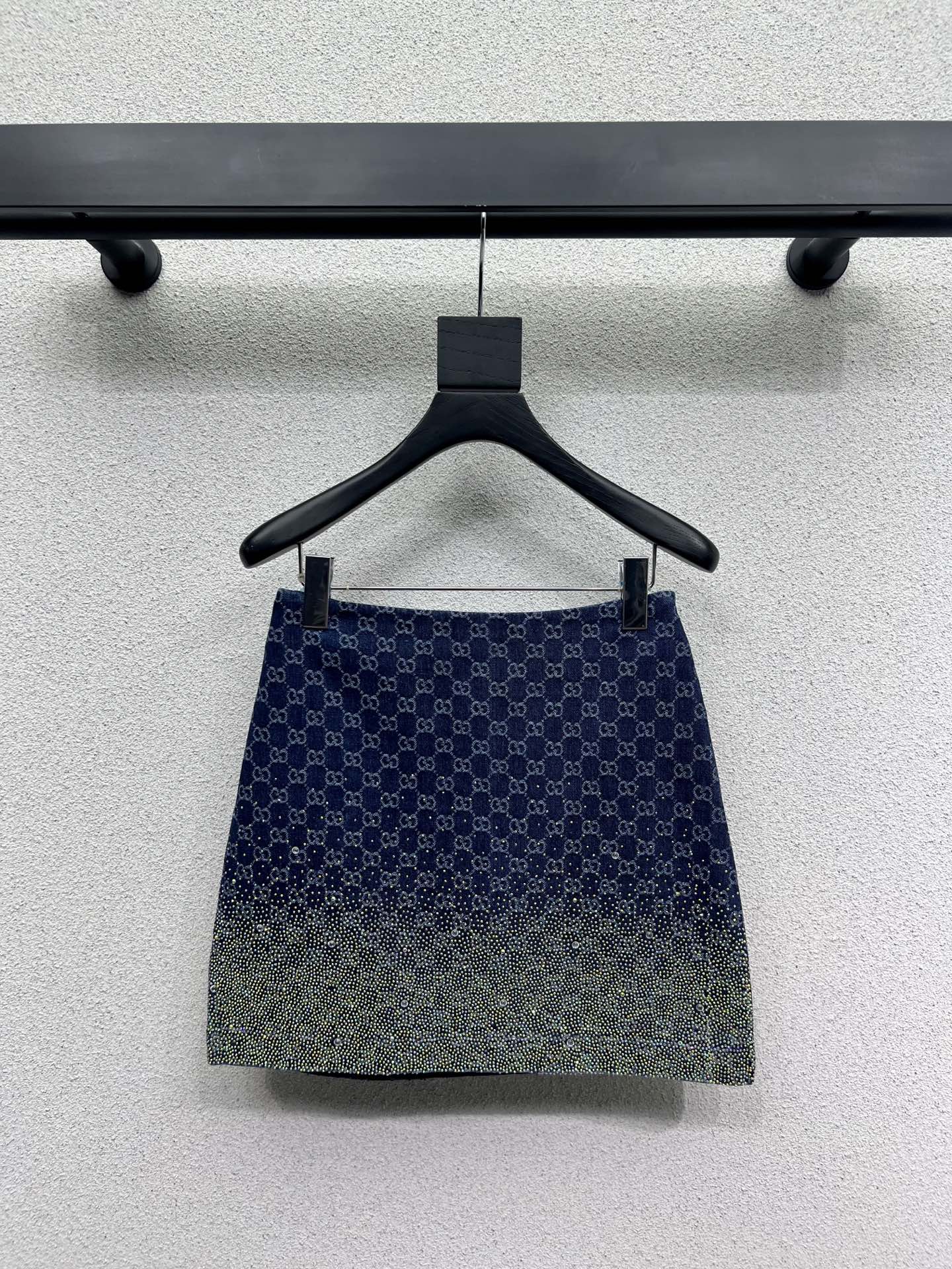 GG Blue Monogram Crystal Embellished Mini Skirt