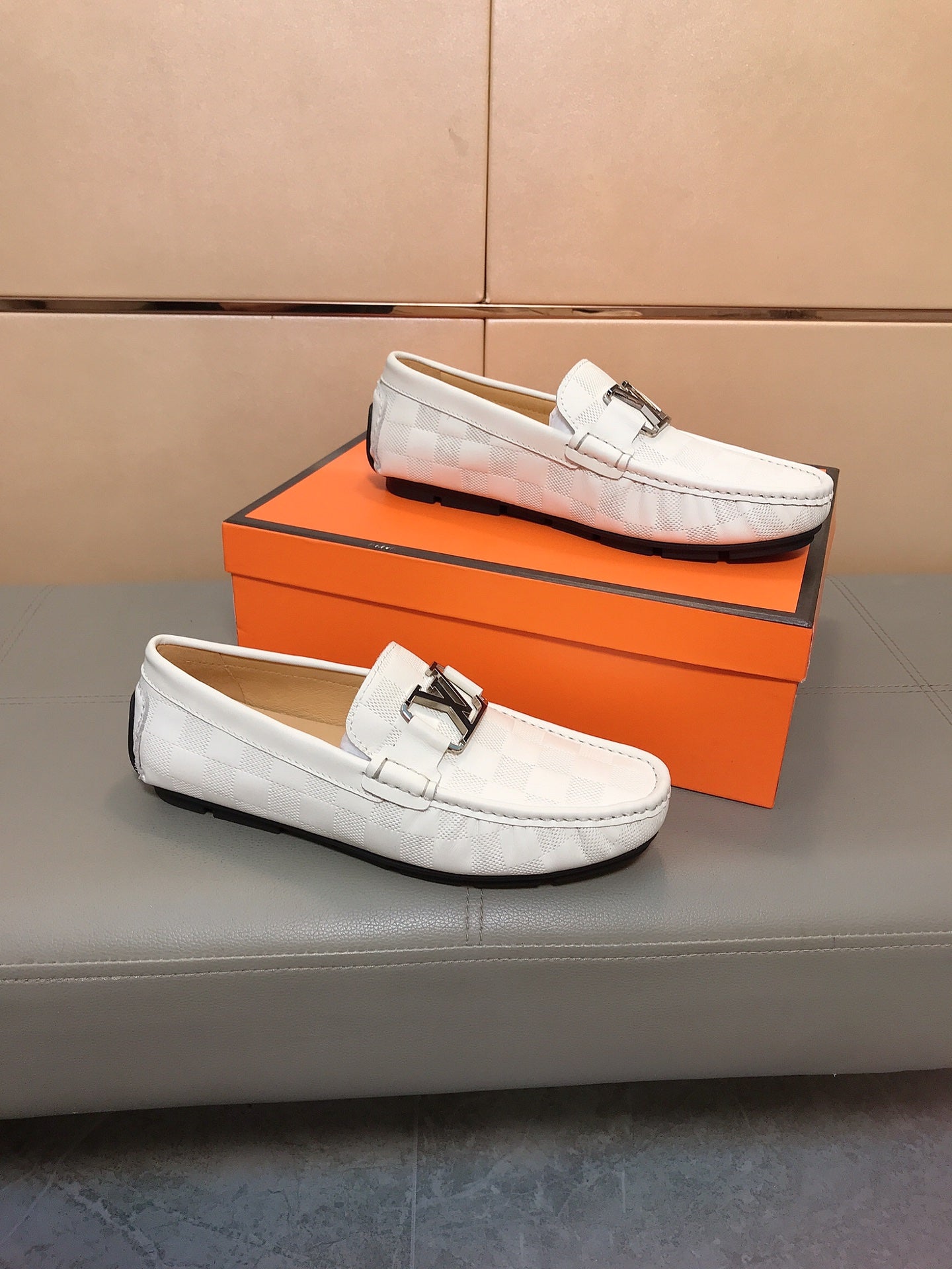 LV LOAFERS IN WHITE DAMIER CALFSKIN