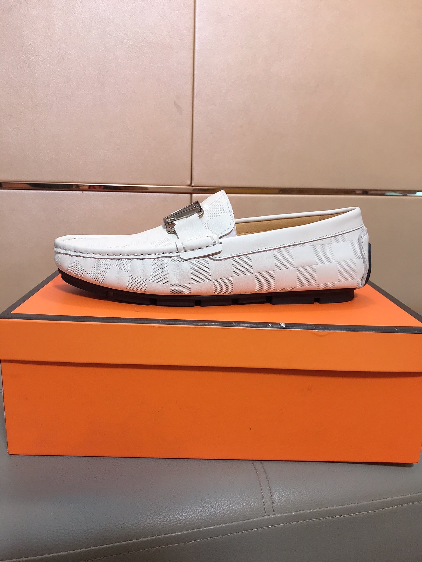 LV LOAFERS IN WHITE DAMIER CALFSKIN