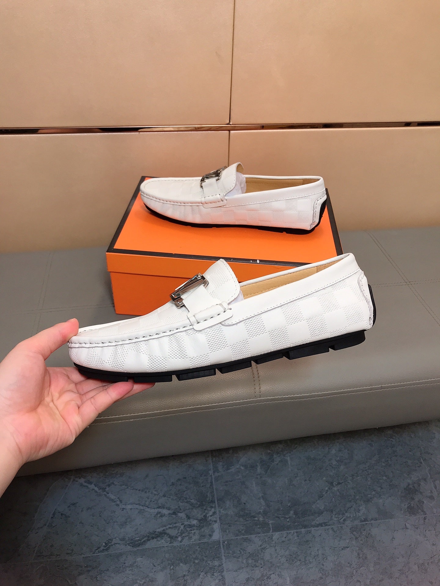 LV LOAFERS IN WHITE DAMIER CALFSKIN