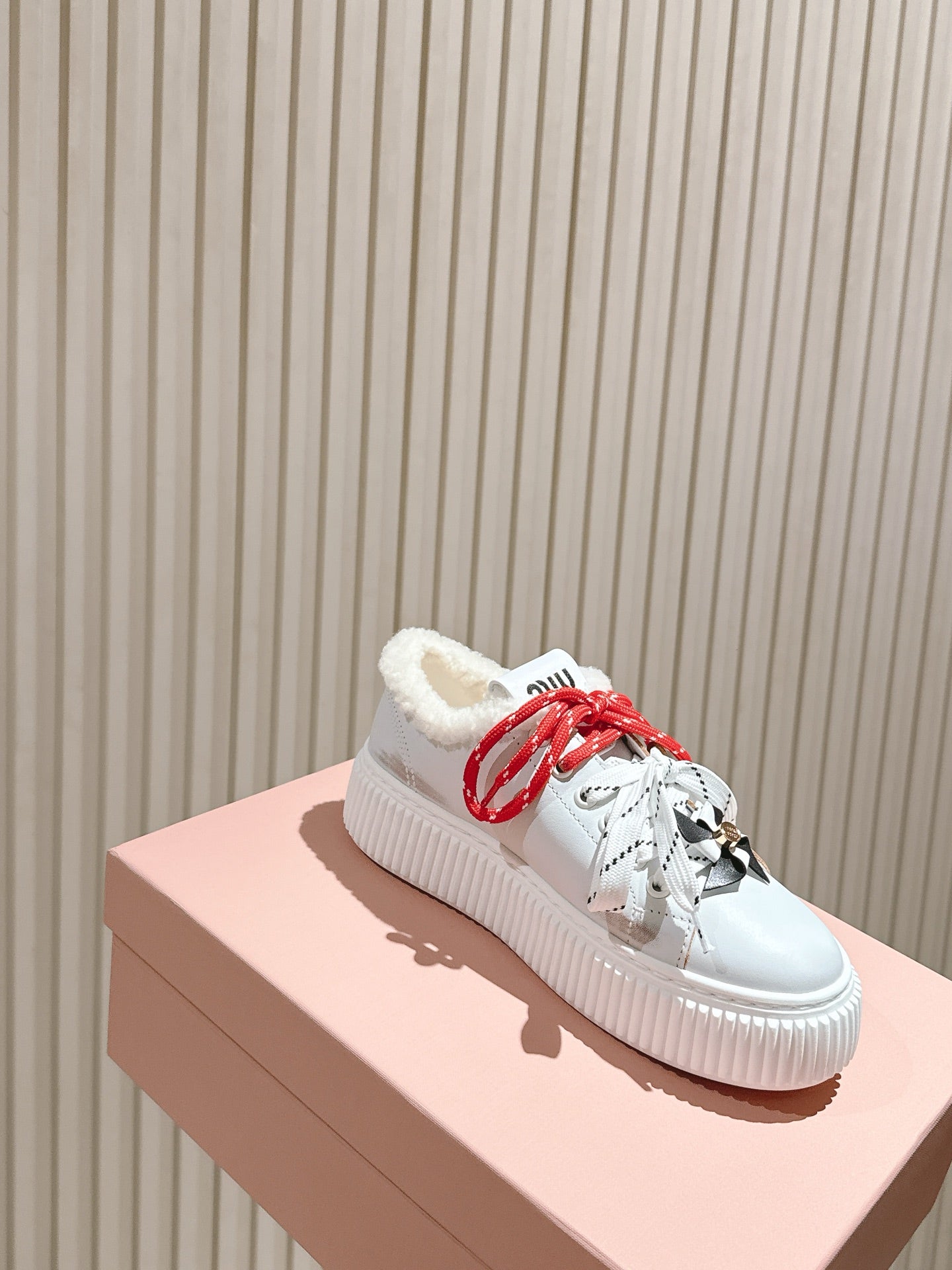 MIU MIU platform sneakers white leather wool 461859