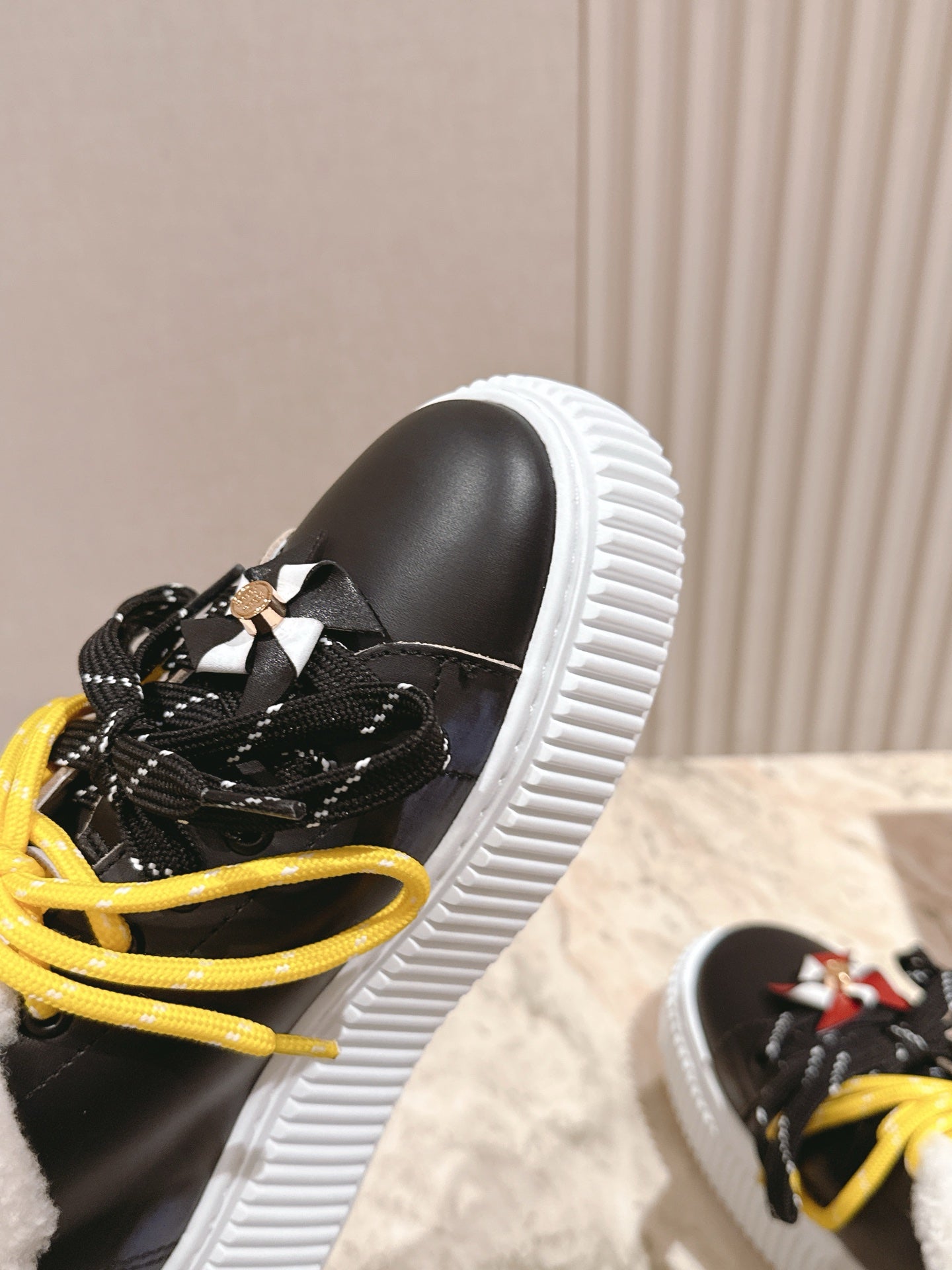 MIU MIU platform sneakers black leather wool 461860