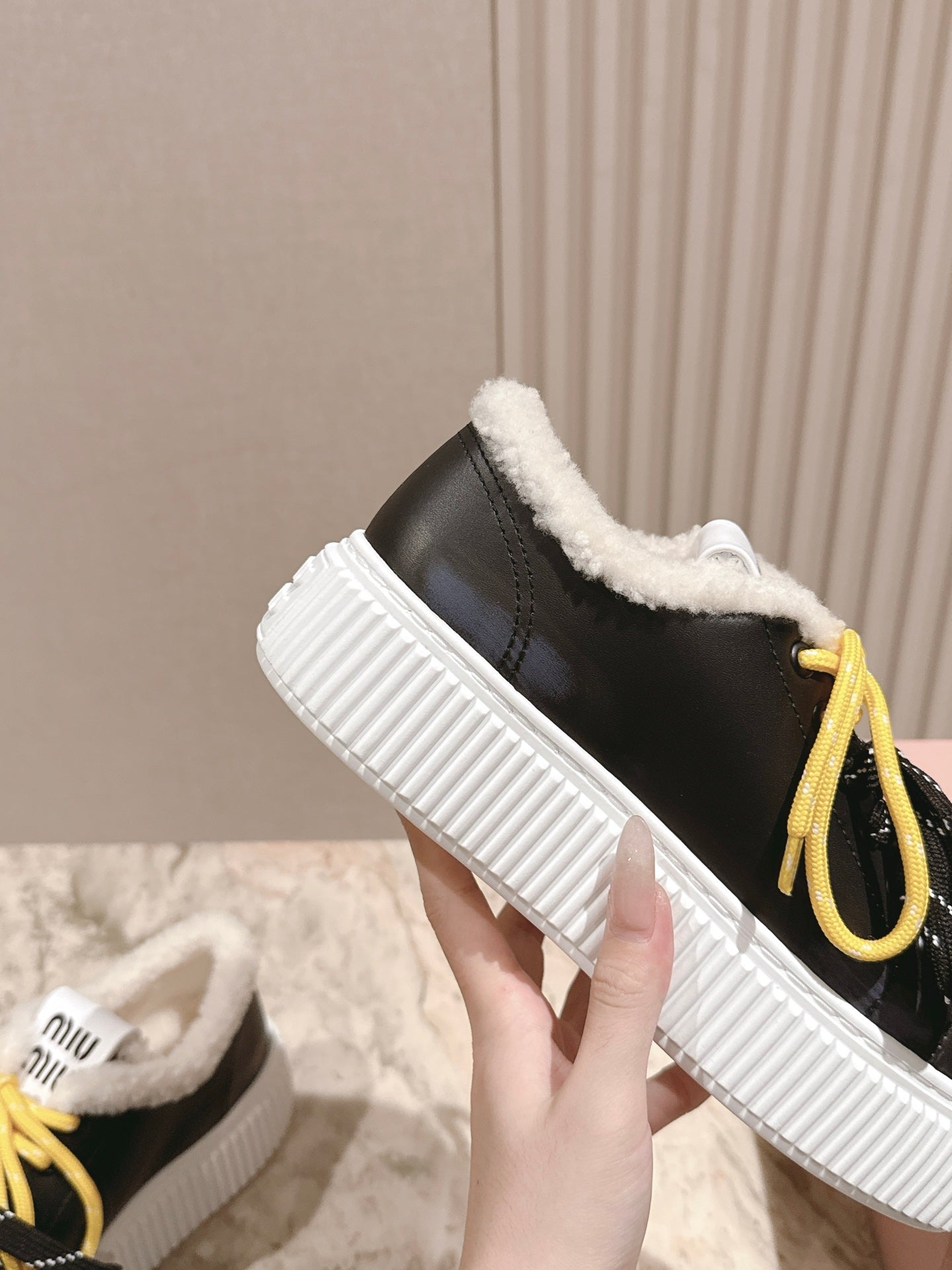 MIU MIU platform sneakers black leather wool 461860