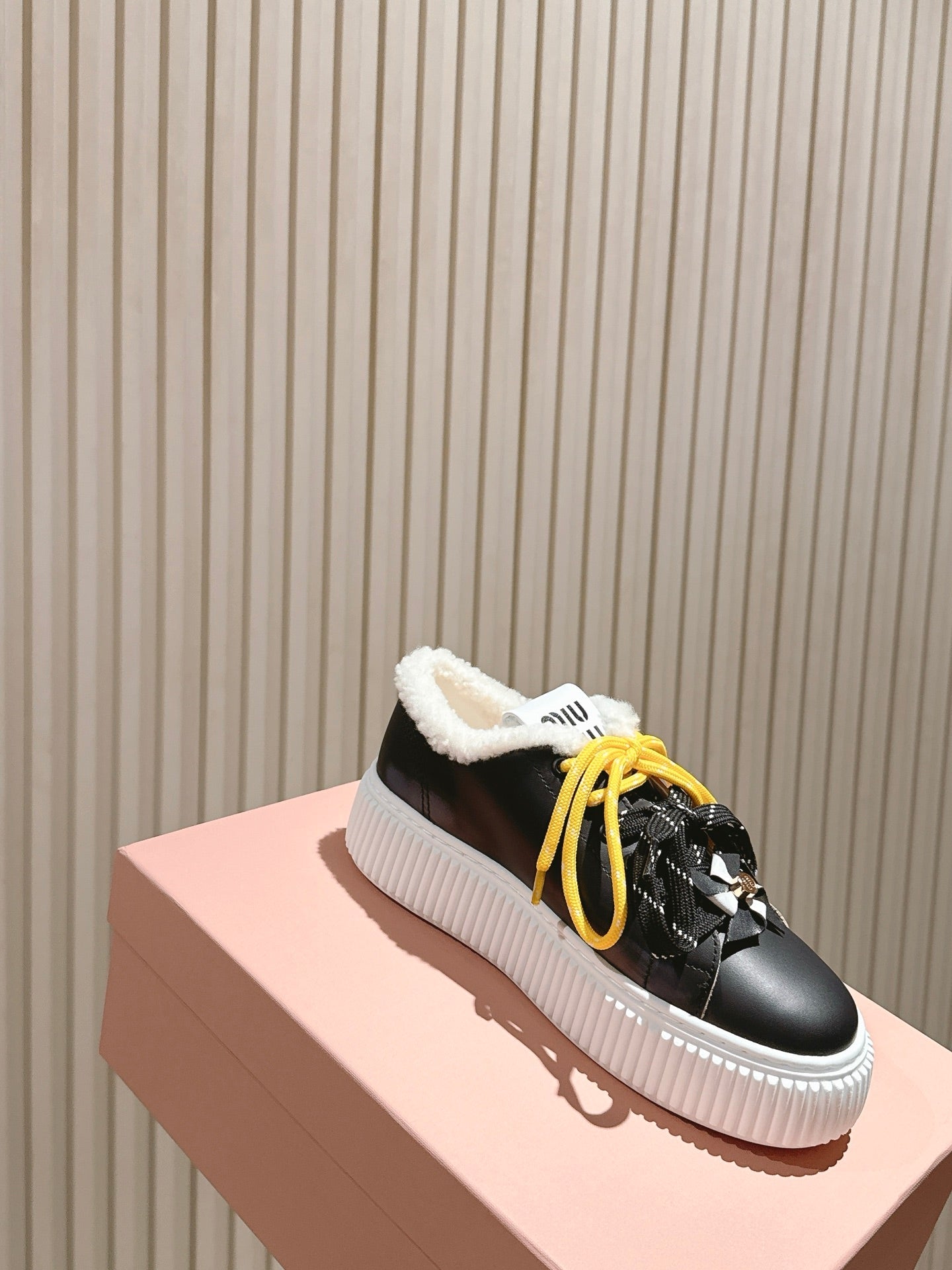 MIU MIU platform sneakers black leather wool 461860