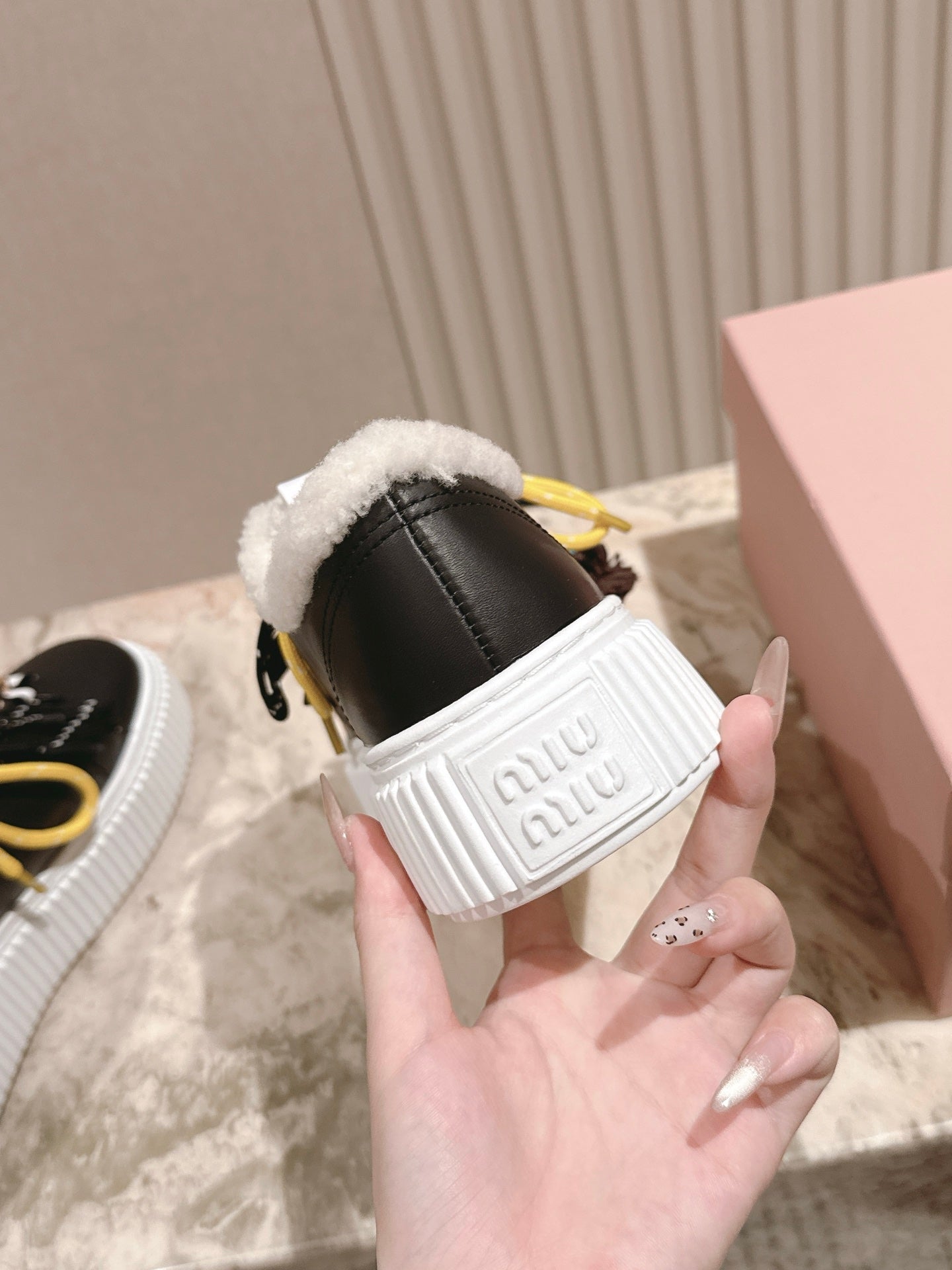 MIU MIU platform sneakers black leather wool 461860