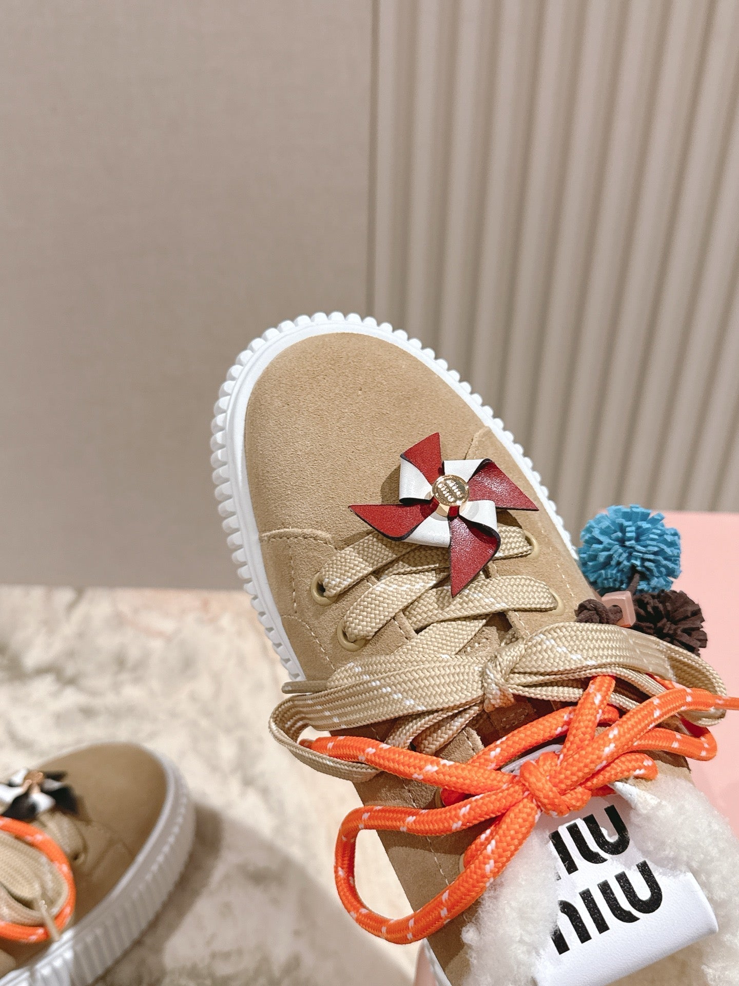 MIU MIU platform sneakers light beige suede wool 461861