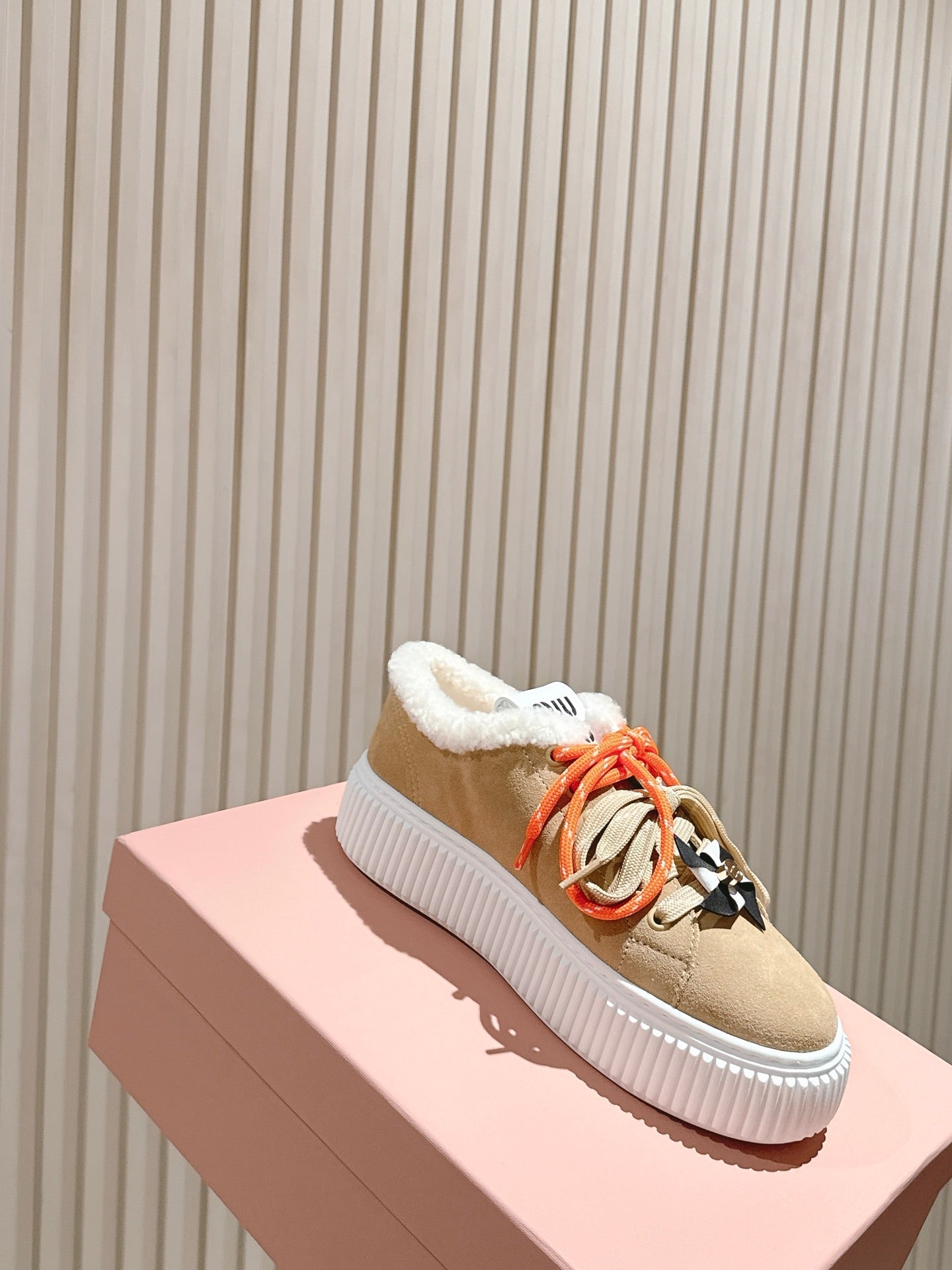 MIU MIU platform sneakers light beige suede wool 461861