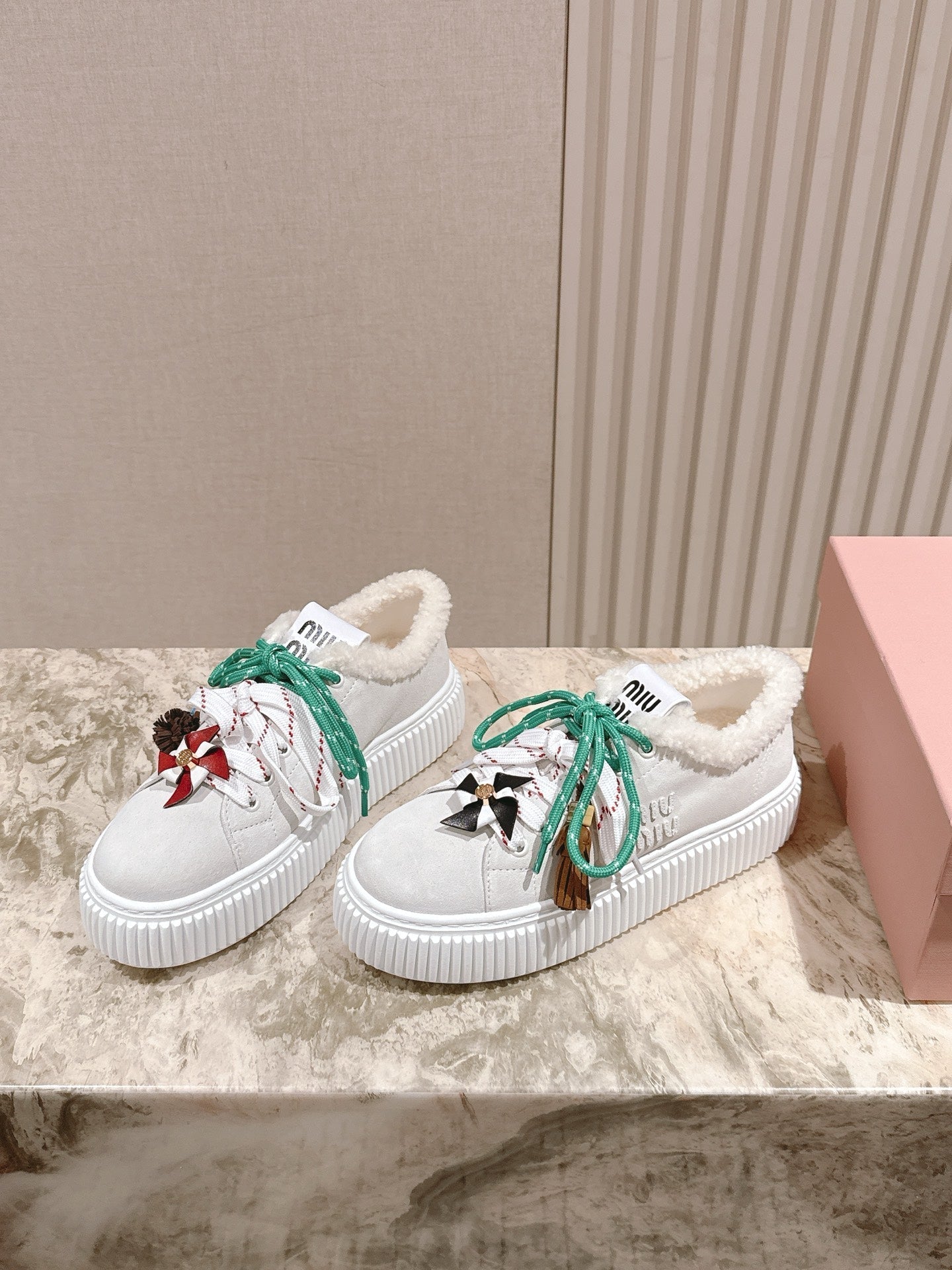 MIU MIU platform sneakers white suede wool 461862