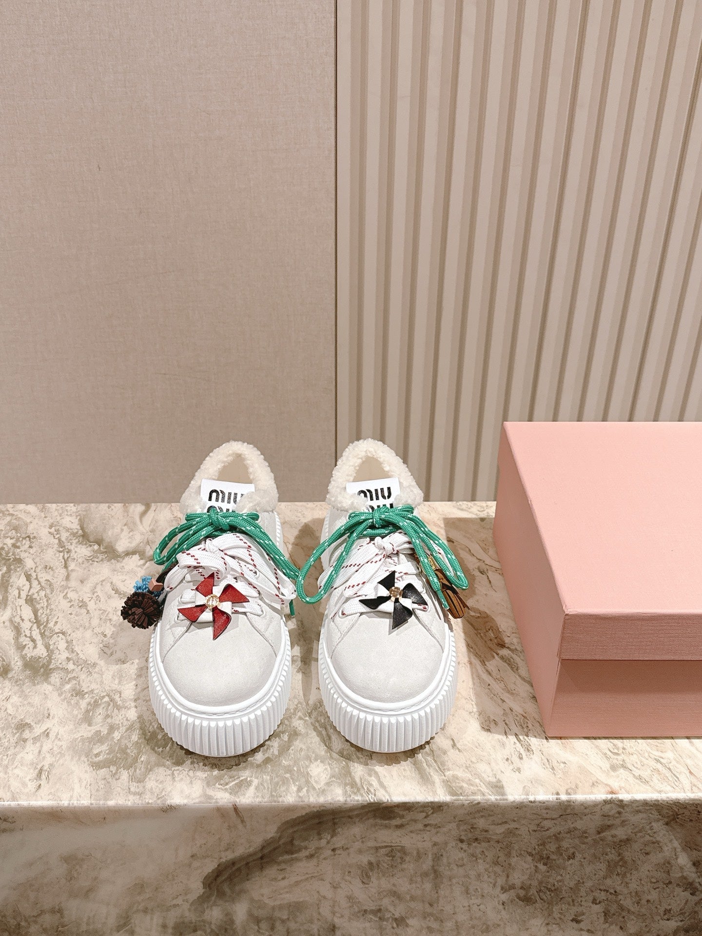 MIU MIU platform sneakers white suede wool 461862