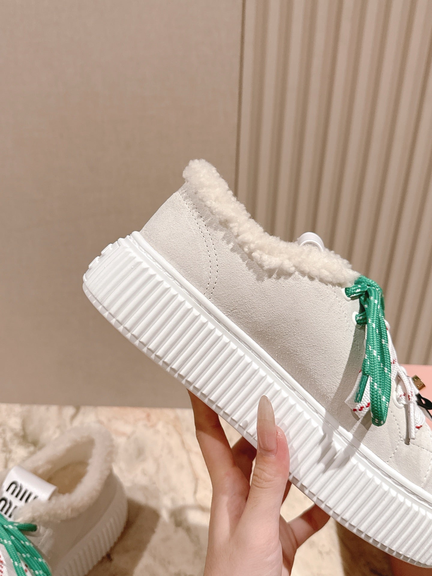 MIU MIU platform sneakers white suede wool 461862