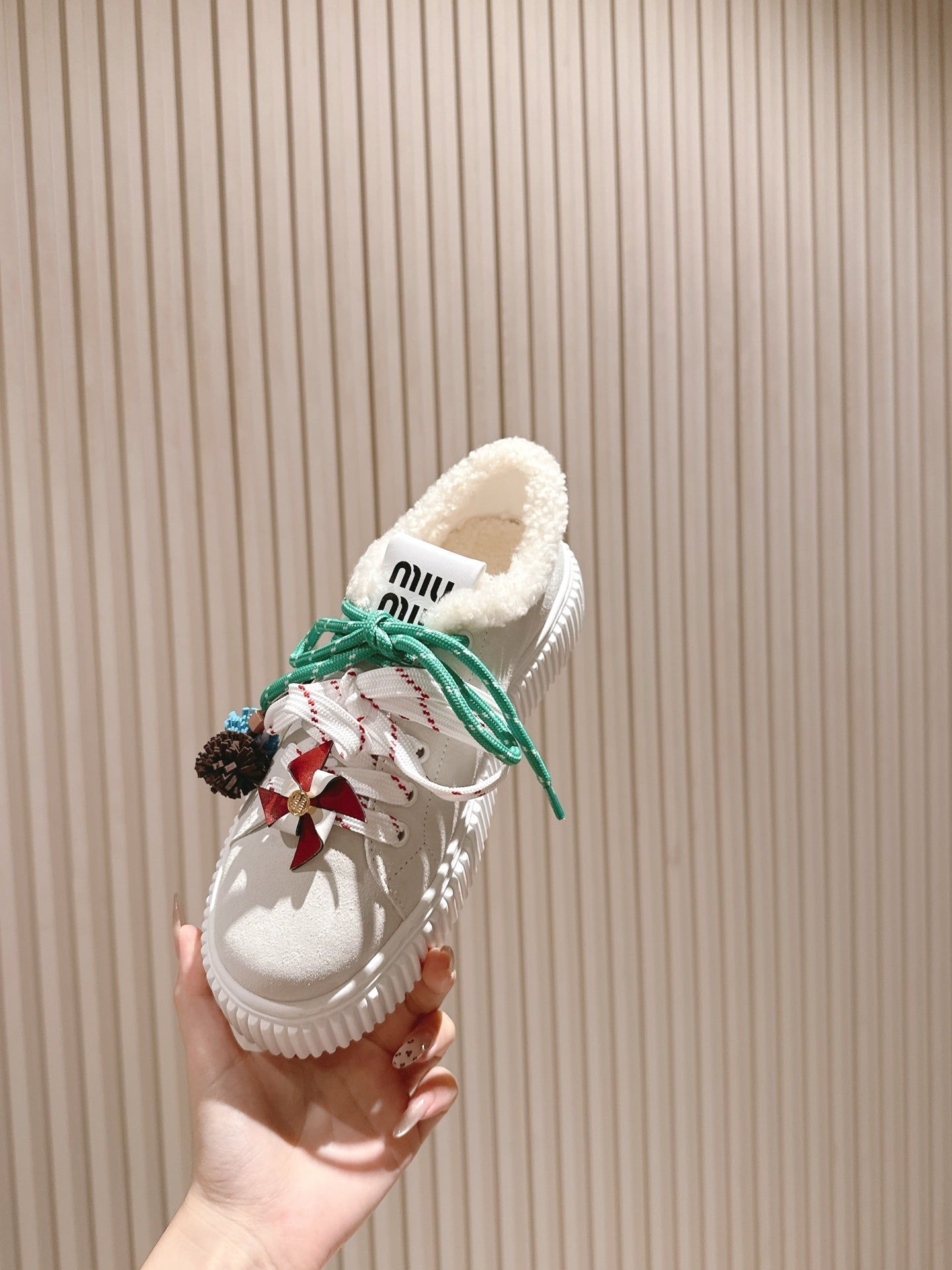 MIU MIU platform sneakers white suede wool 461862