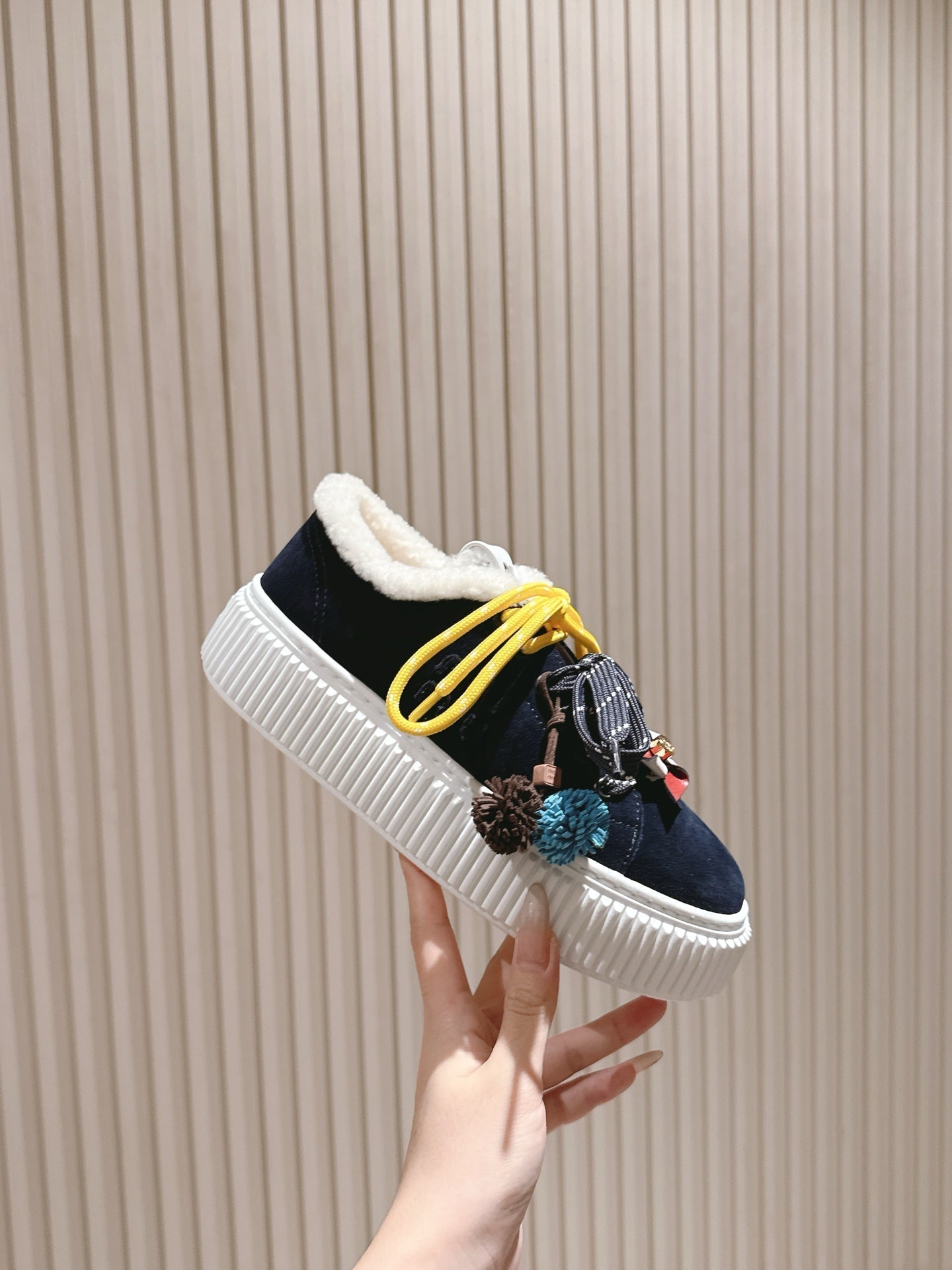 MIU MIU platform sneakers black suede wool 461863