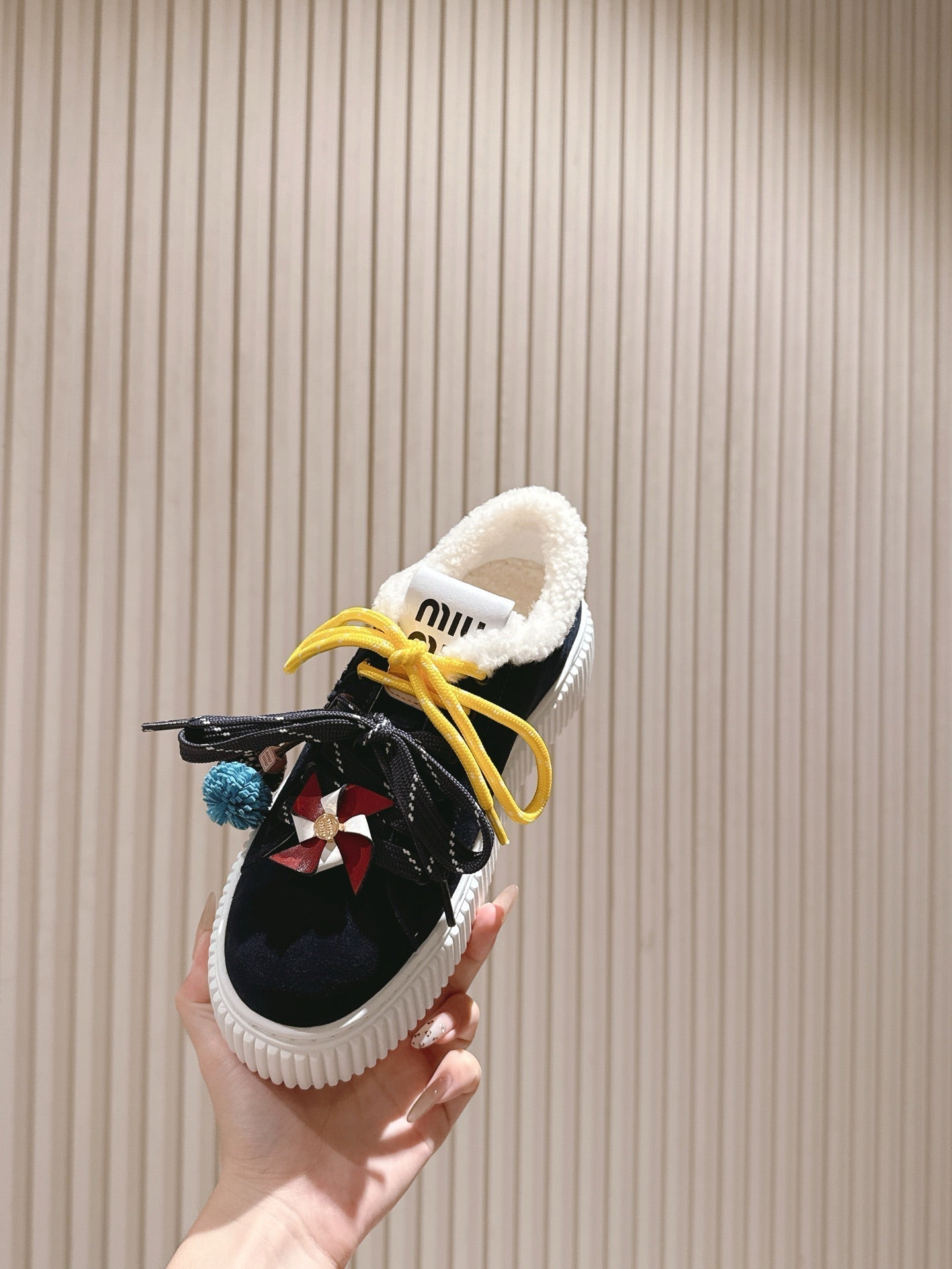 MIU MIU platform sneakers black suede wool 461863