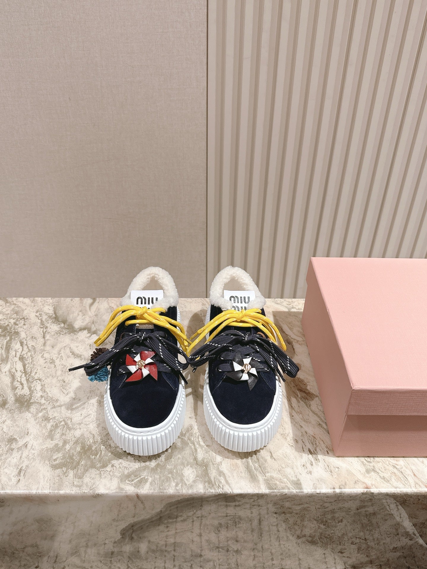 MIU MIU platform sneakers black suede wool 461863