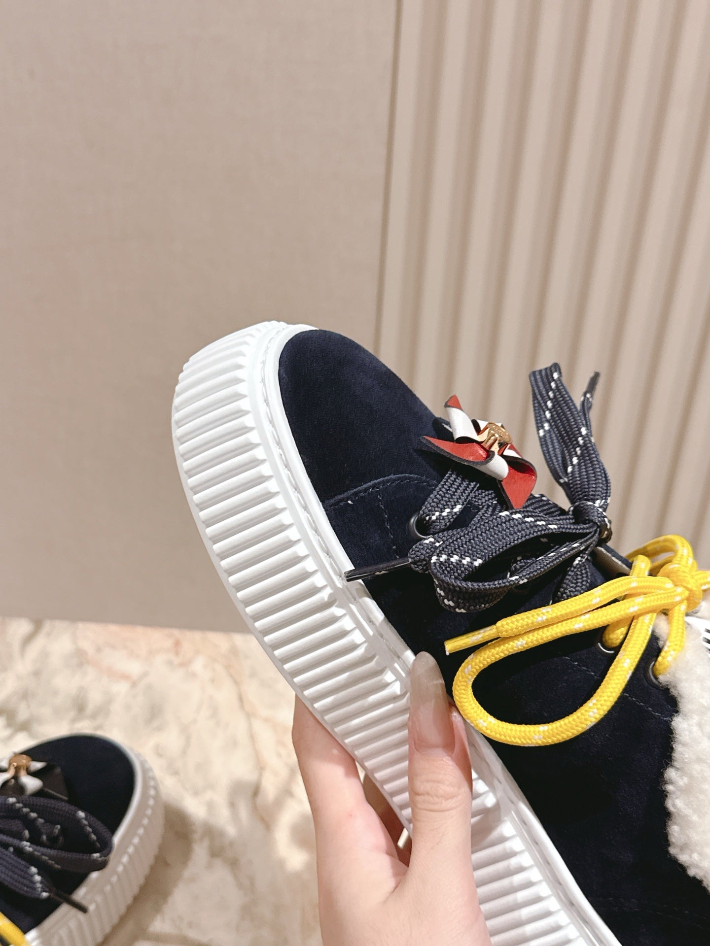 MIU MIU platform sneakers black suede wool 461863