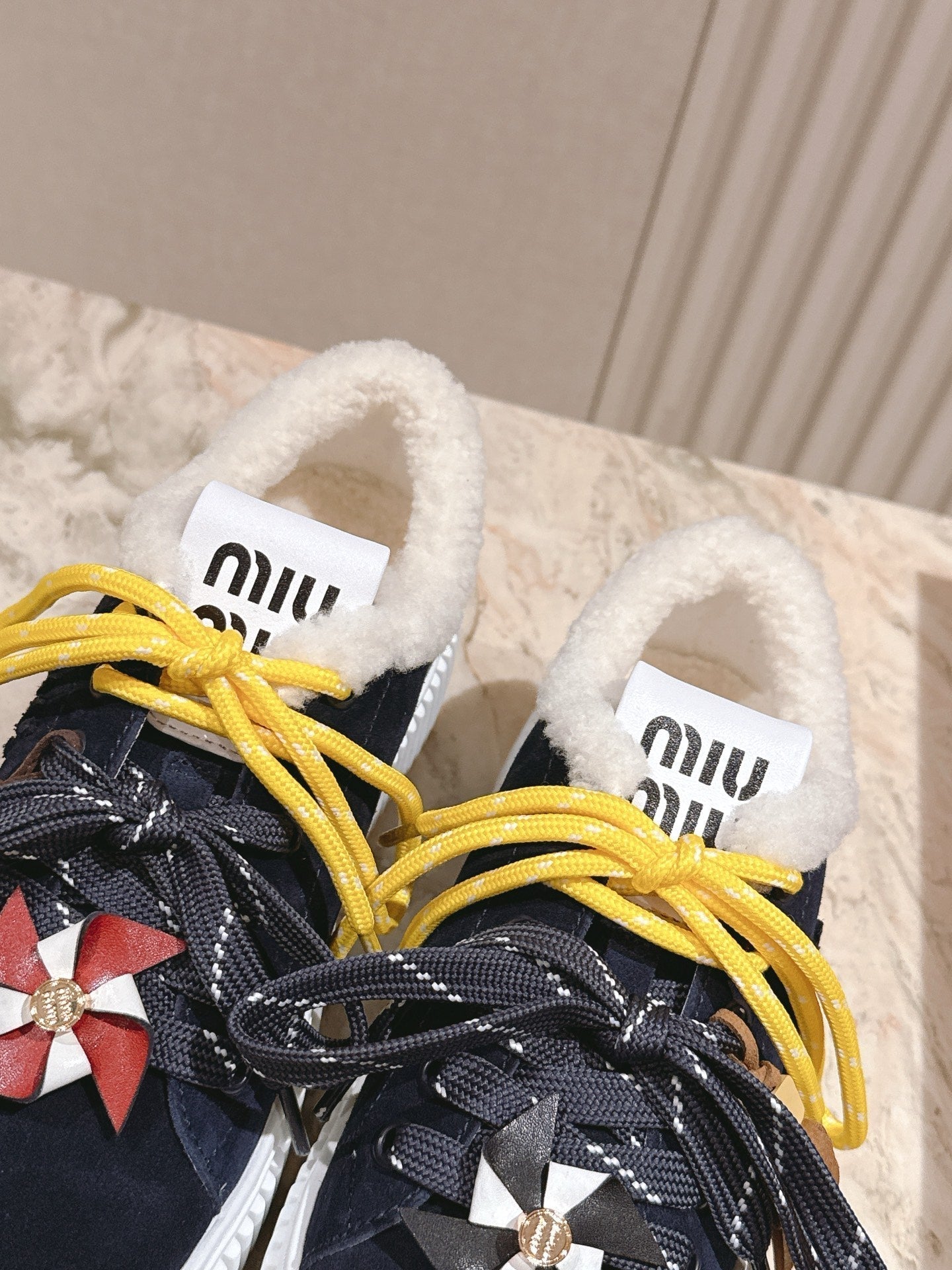 MIU MIU platform sneakers black suede wool 461863