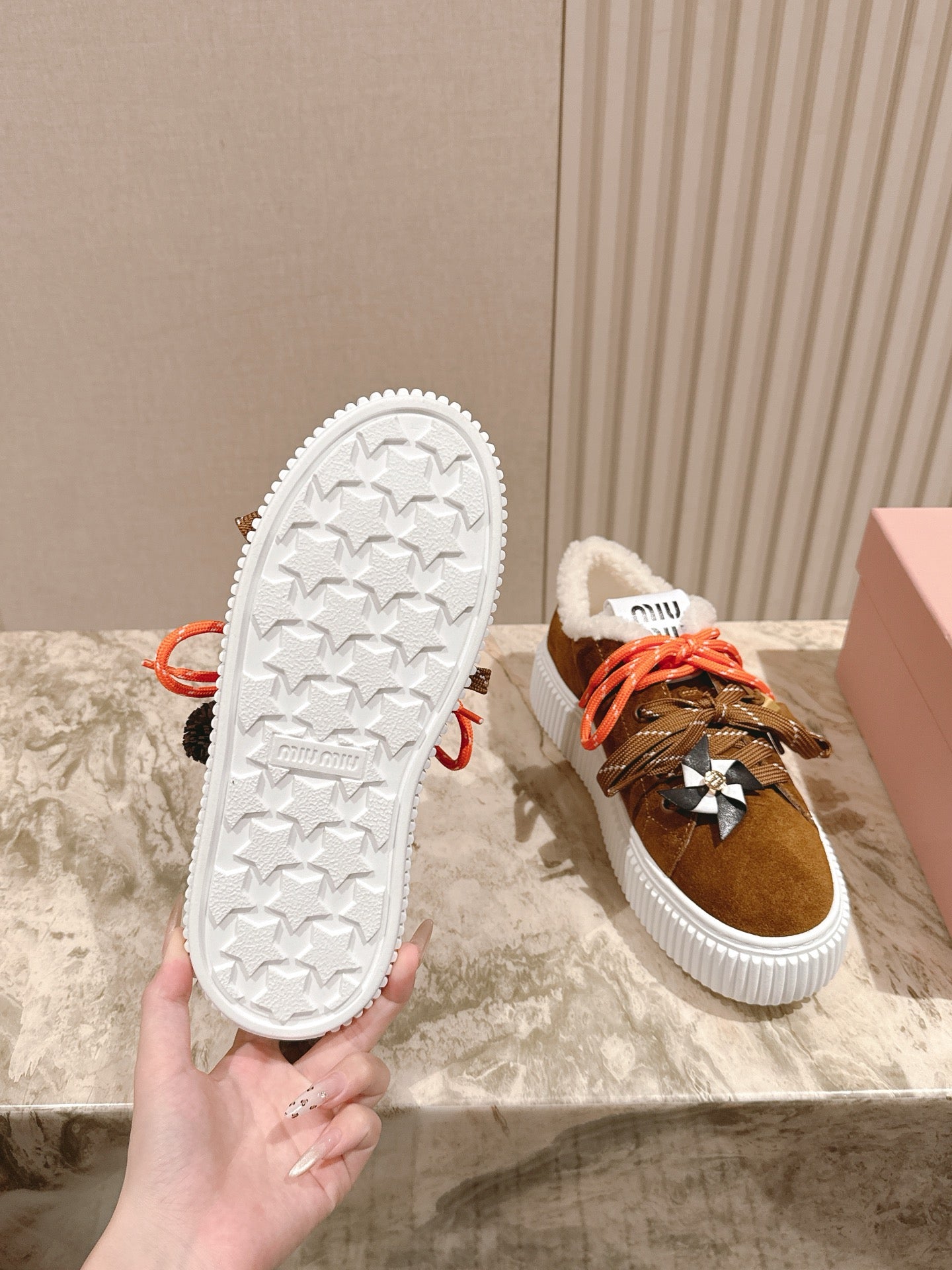 MIU MIU platform sneakers brown suede wool 461864